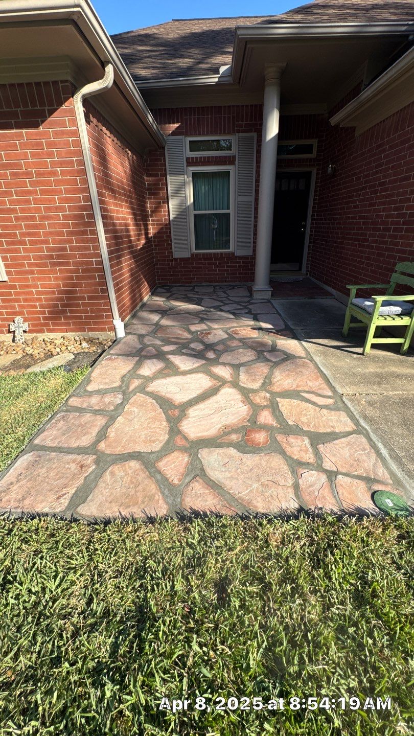 🏡 Mary Gray’s Entrance Transformation — Flagstone, Trim & Gutter Service by Texas Urban Elements