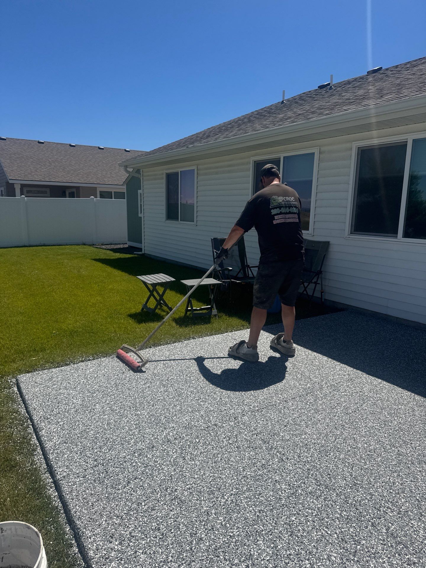 Concrete Patio Coating Installation with Smoke Flake Finish in Airway Heights by Croc Coatings, LLC