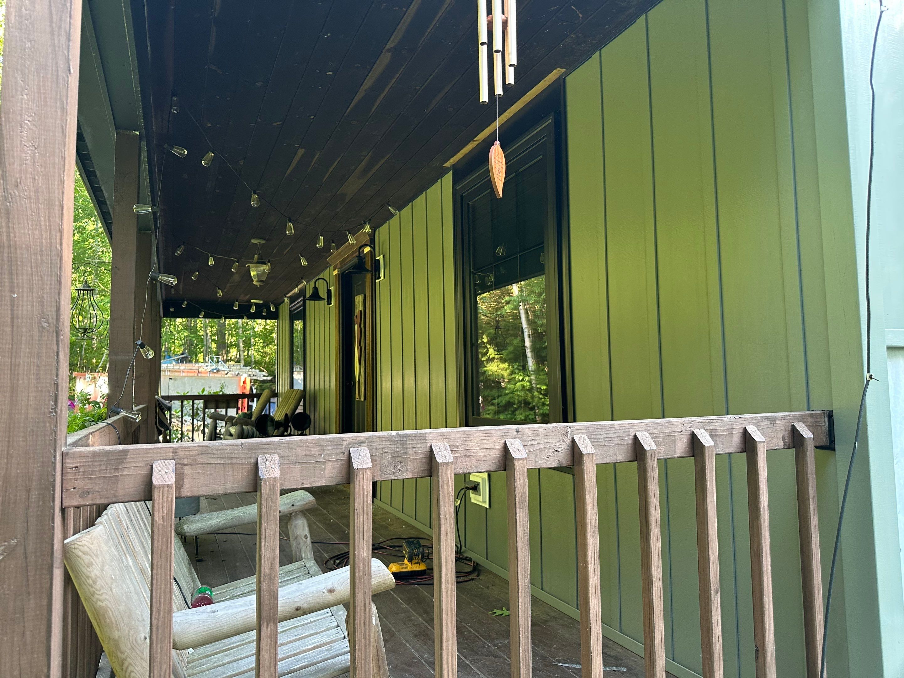 Sage Green Board and Batten Siding and Deck Upgrade in Standish by Tall pine roofing