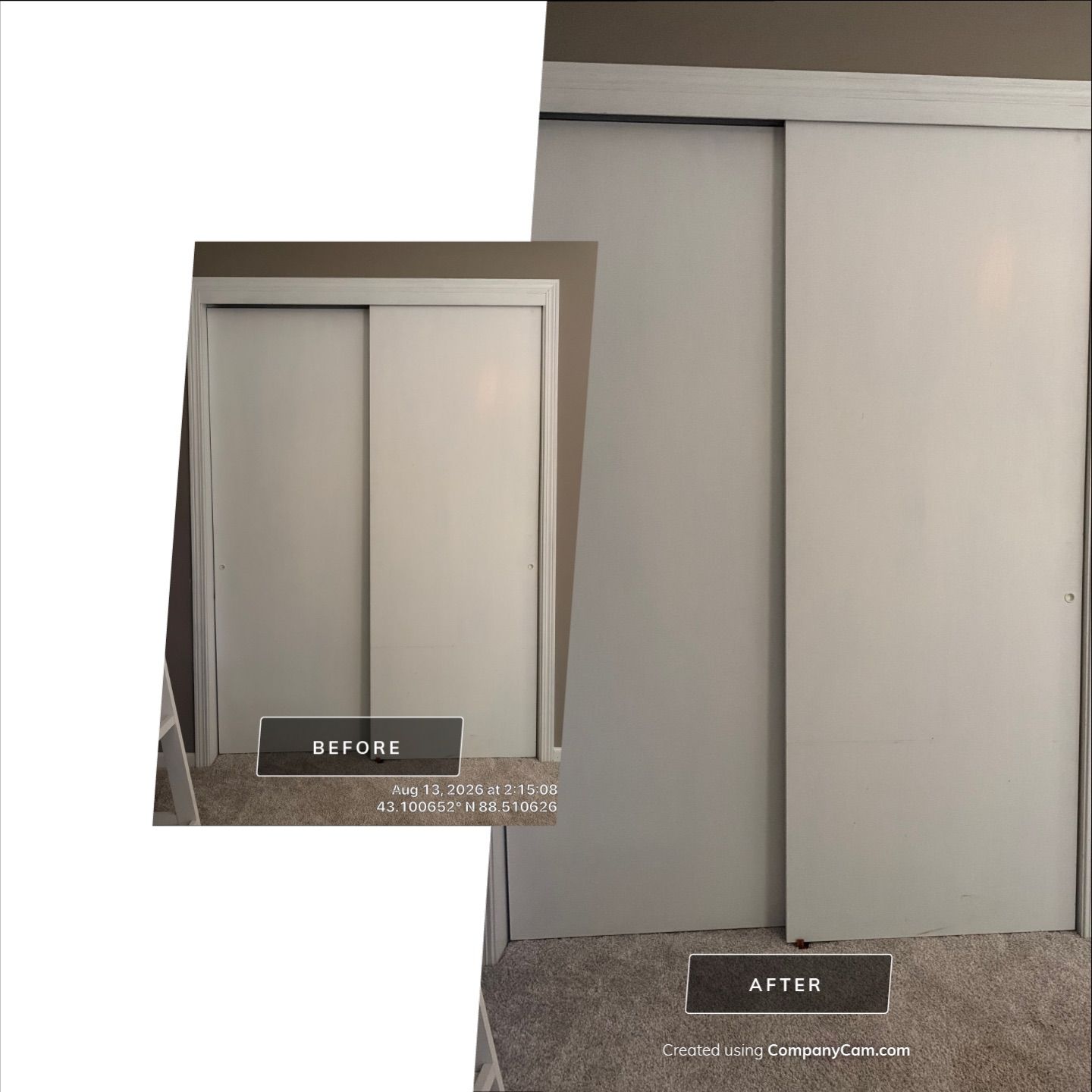 White Sliding Bypass Closet Door Installation in Oconomowoc by CompanyCam Sales Demo