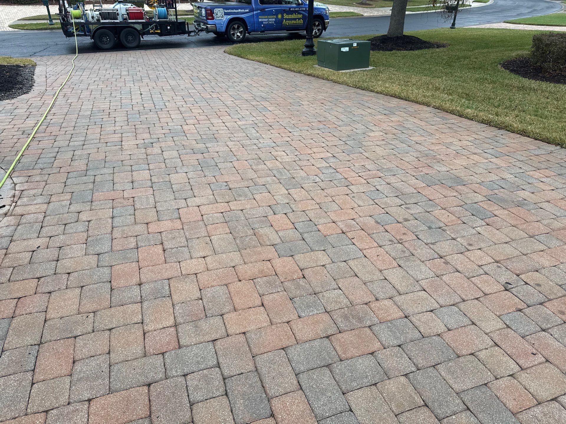Oil & Tar Removal from Paver Driveway & Entryway by Sunshine AquaWash