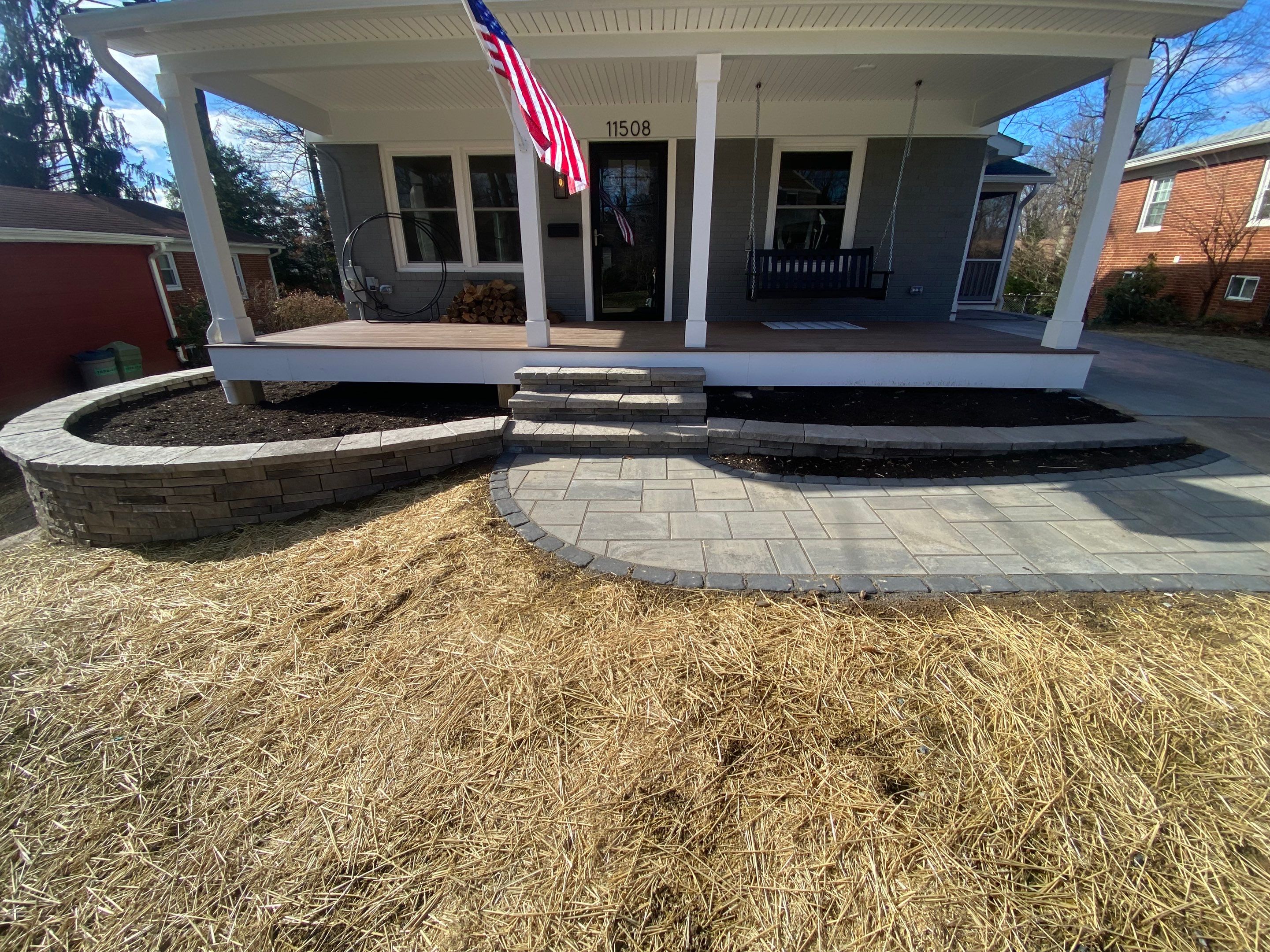 Retaining wall, walkway, small patio and landscape install by The Smet Companies, LLC