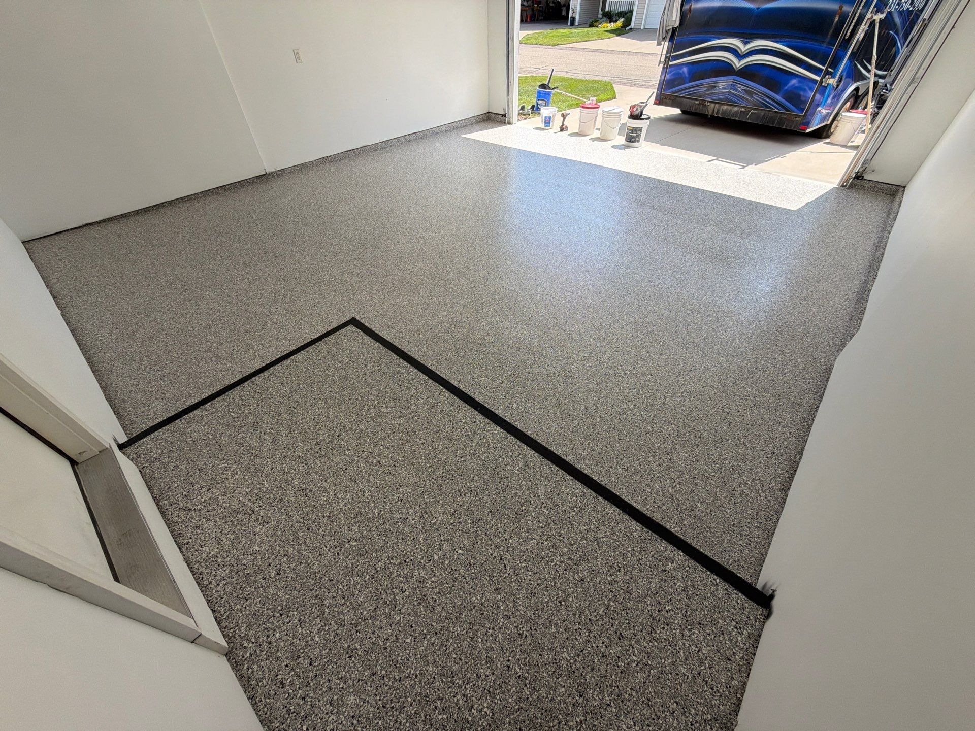 Custom Grey and White Speckled Epoxy Garage Floor in Holland by Gordon Painting