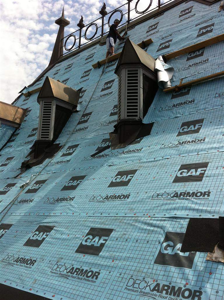 Historic Building ROOF REPLACEMNT with GAF TruSlate  on steep slop and Versico 60mil TPO on flat roof by Gorilla Exteriors Contracting, LLC
