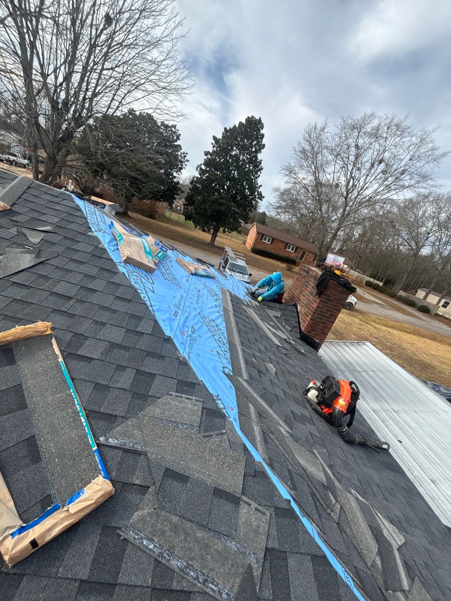 CertainTeed Landmark Moire Black Architectural Shingles on Inman SC Brick Ranch Home by Roofers LLC