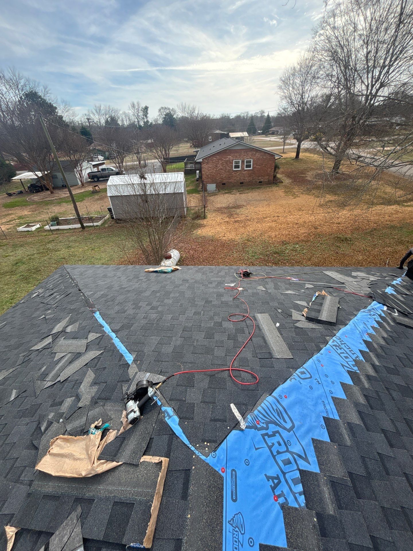 CertainTeed Landmark Moire Black Architectural Shingles on Inman SC Brick Ranch Home by Roofers LLC
