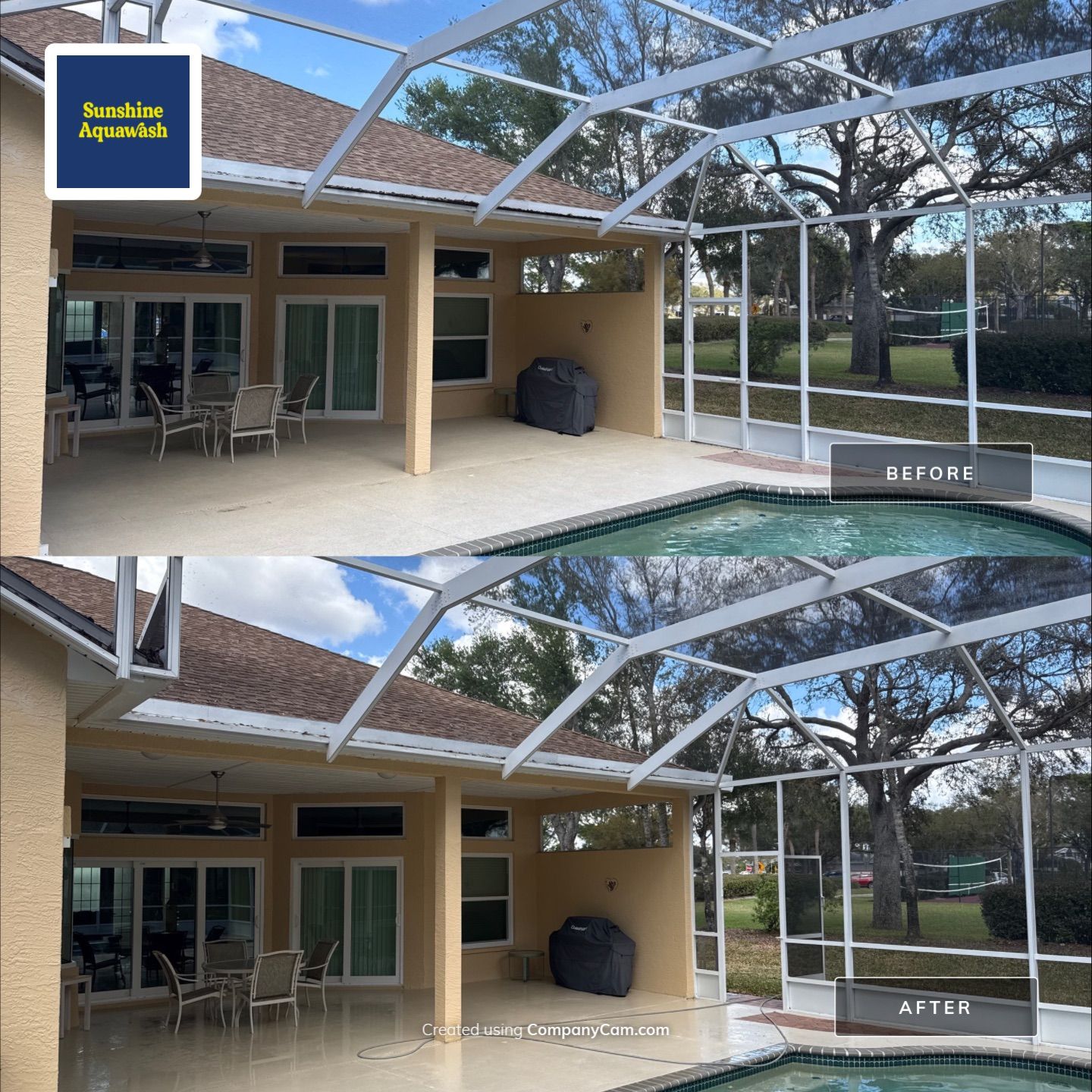 Painted Pool Deck, Pool Cage & Exterior Surface Cleaning in Creekwood – Bradenton, FL by Sunshine AquaWash