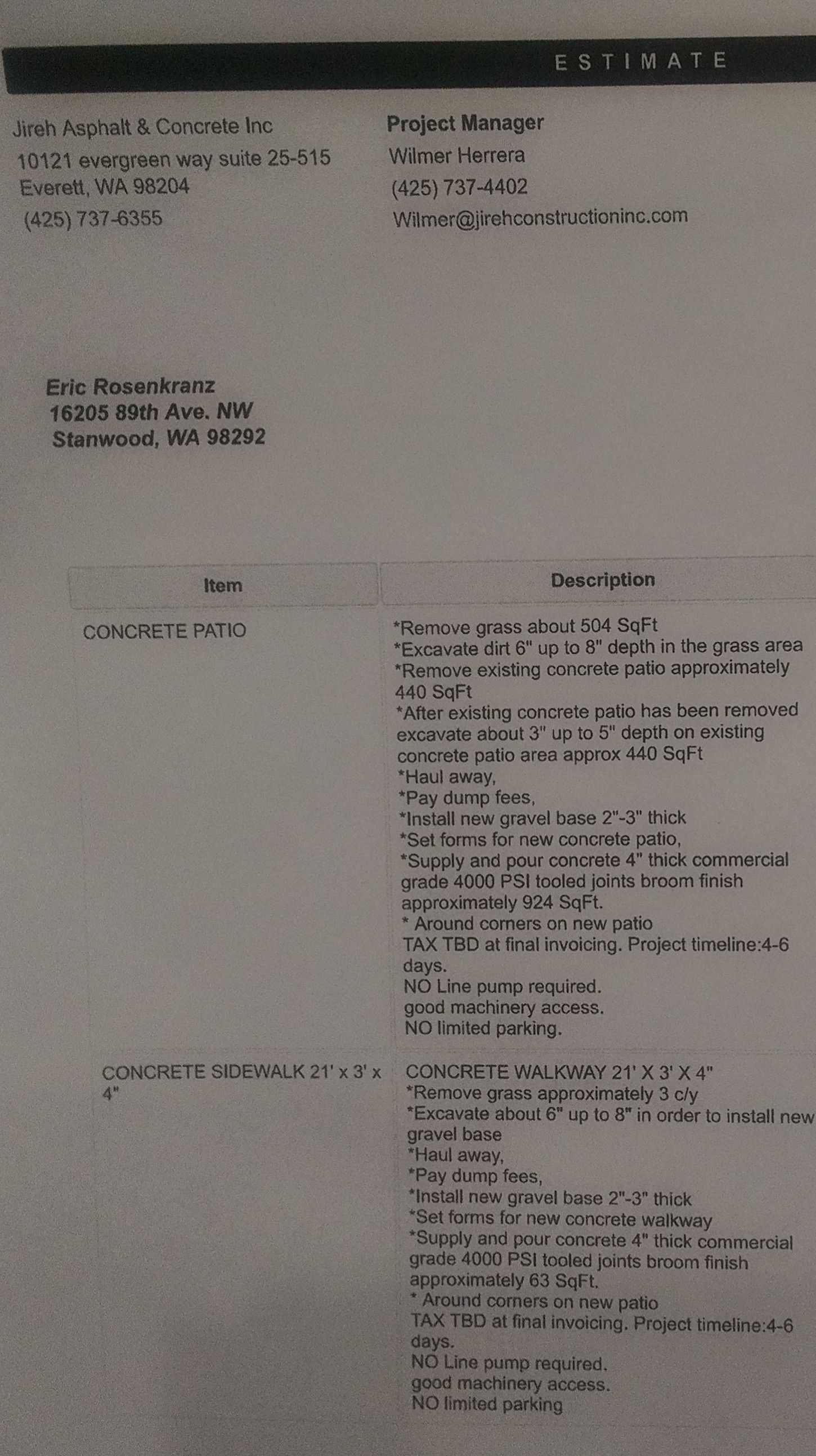Eric | Patio Repair, Concrete project by Jireh Asphalt & Concrete Inc 