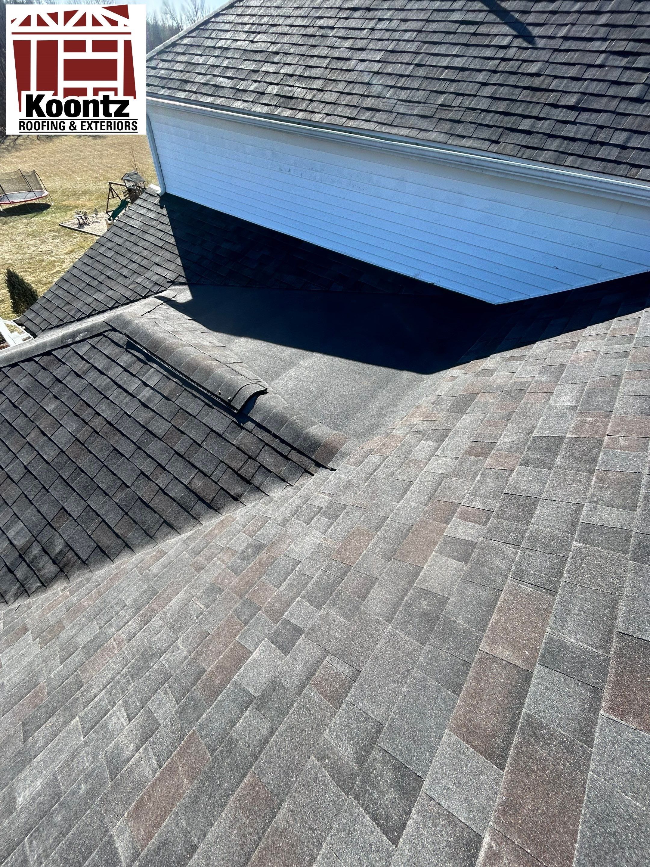 Residential Roofing Installation using Malarkey Vista AR Shingles (Black Oak) by Koontz Construction