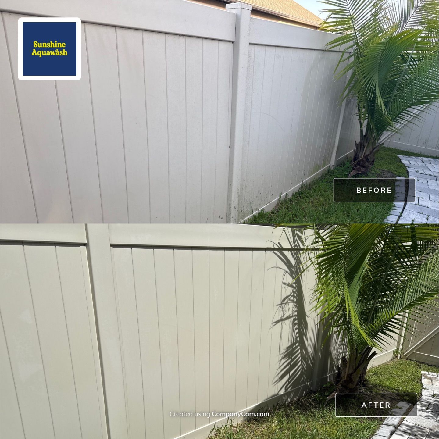 2-Story Stucco House Wash & Tan Vinyl Fence Cleaning | Sheffield Glen Palmetto, FL by Sunshine AquaWash