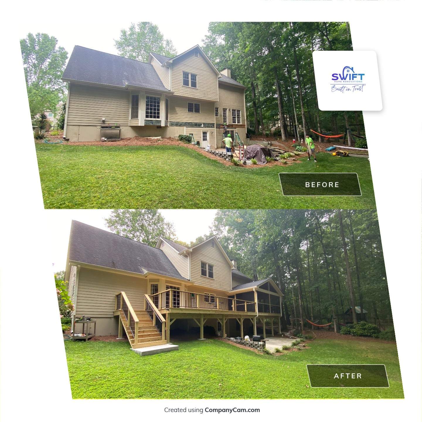 Custom Elevated Wood Deck and Screened Porch in Marietta by Swift Home Renovations