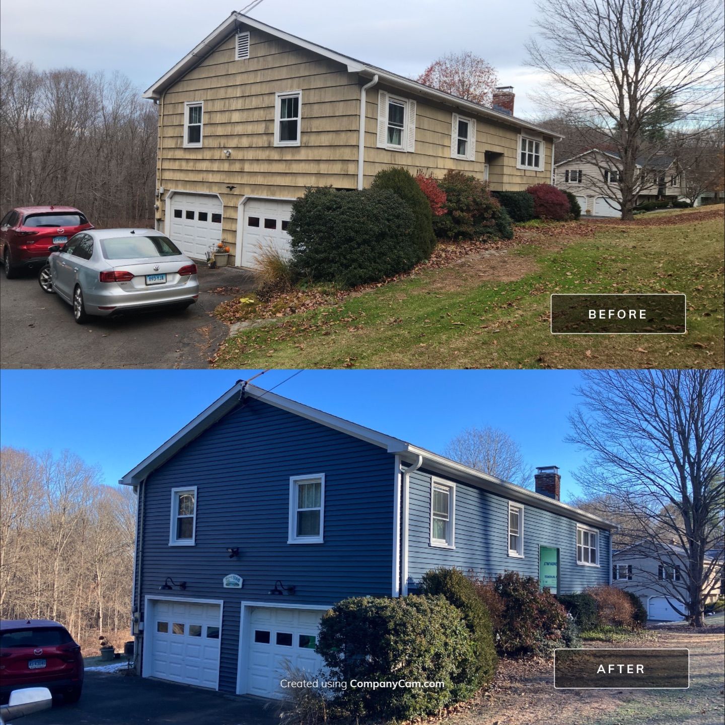Striking siding update with Cert. Monogram D/4 x 12'6" clapboard, Deep Mineral by DiGiorgi Roofing and Siding Inc