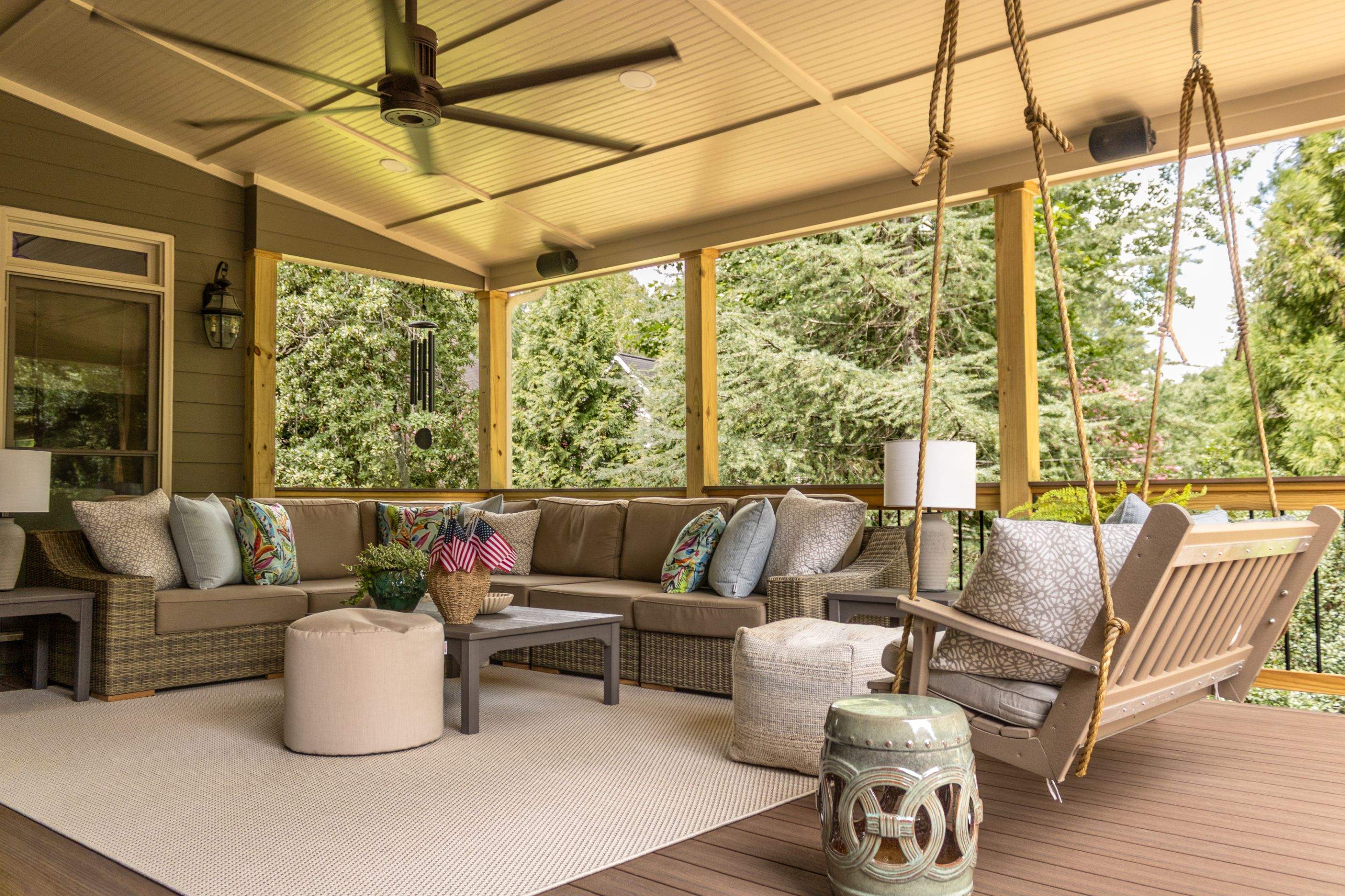 Tucker, GA Covered Porch Build and Deck Replacement using Deckorators Voyage Series Decking by Nelson Exteriors 