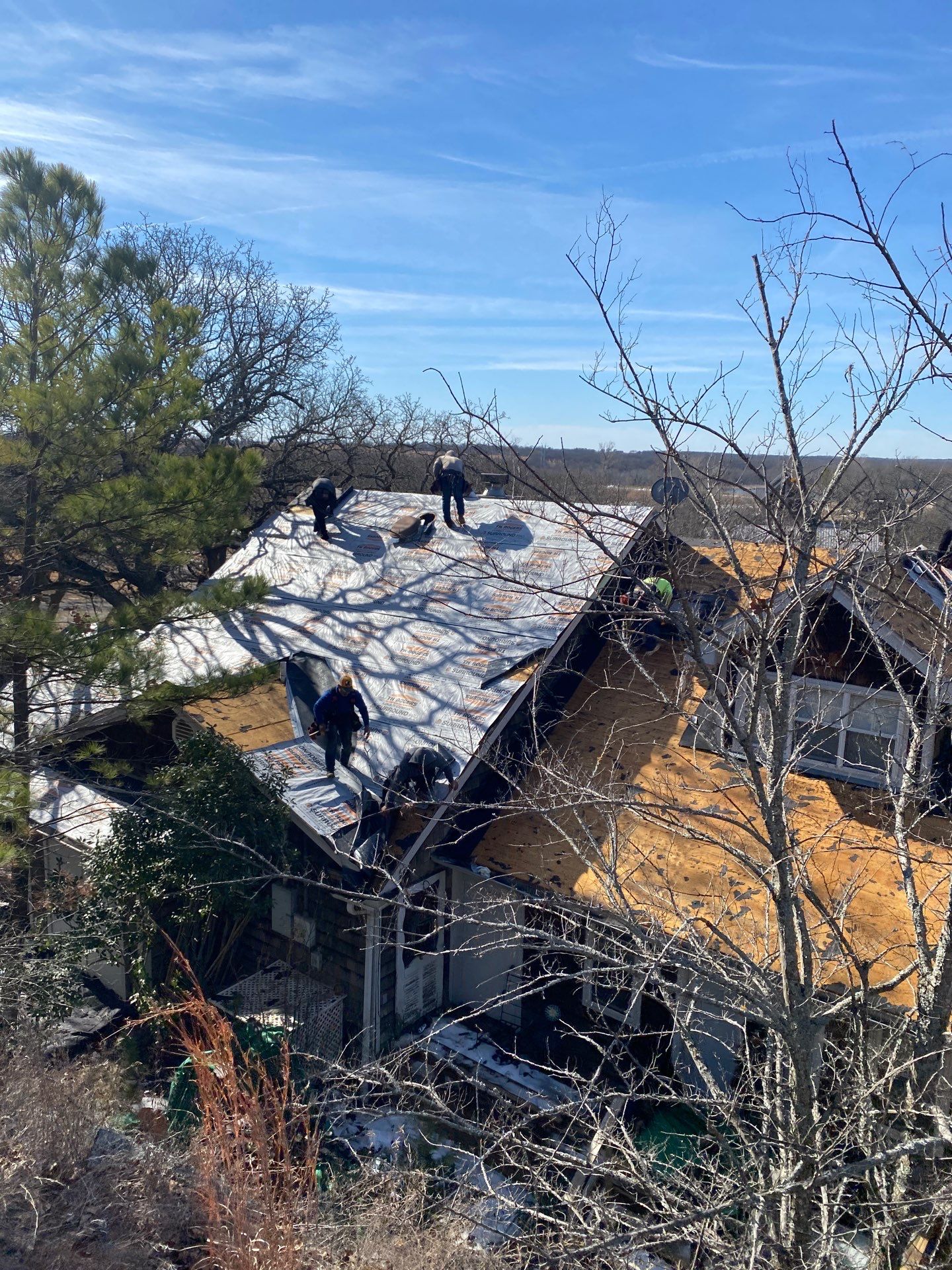 Roof Replacement on a private lake near Ardmore by BANA Roofing and Solar Supply