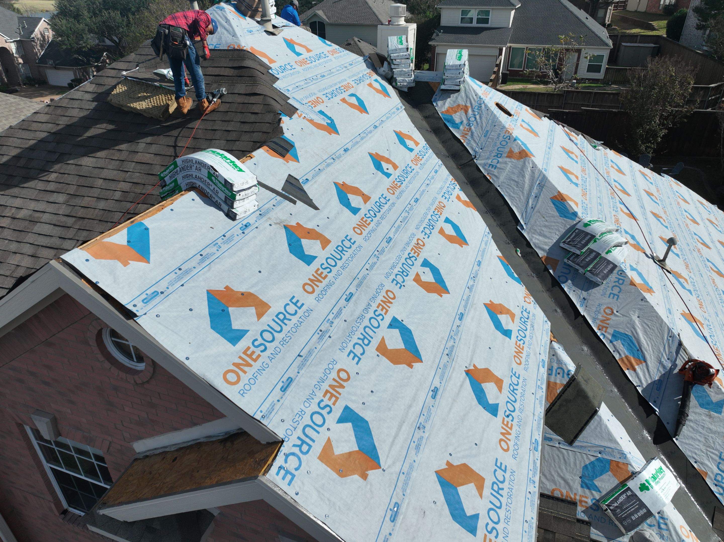 Residential Roofing Installation using Malarkey Highlander Natural Wood by OneSource Roofing and Restoration