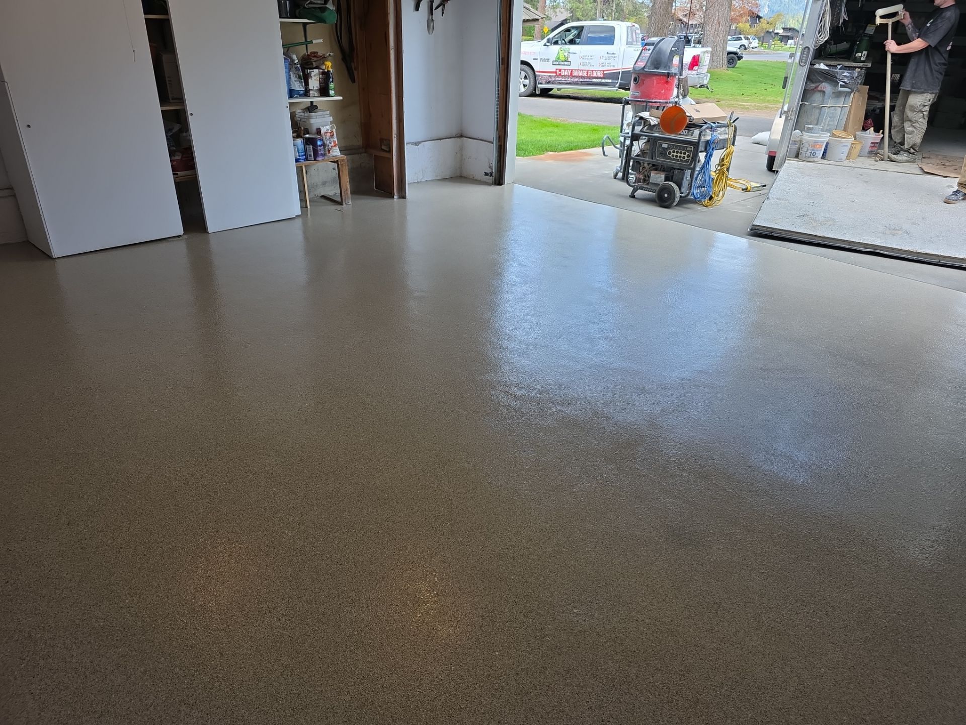 Garage Transformation using Stone/Marble Hybrid by Croc Coatings, LLC