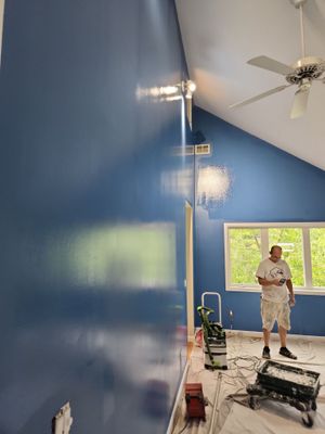 Interior Living Room Painting with Deep Blue Walls in Manchester