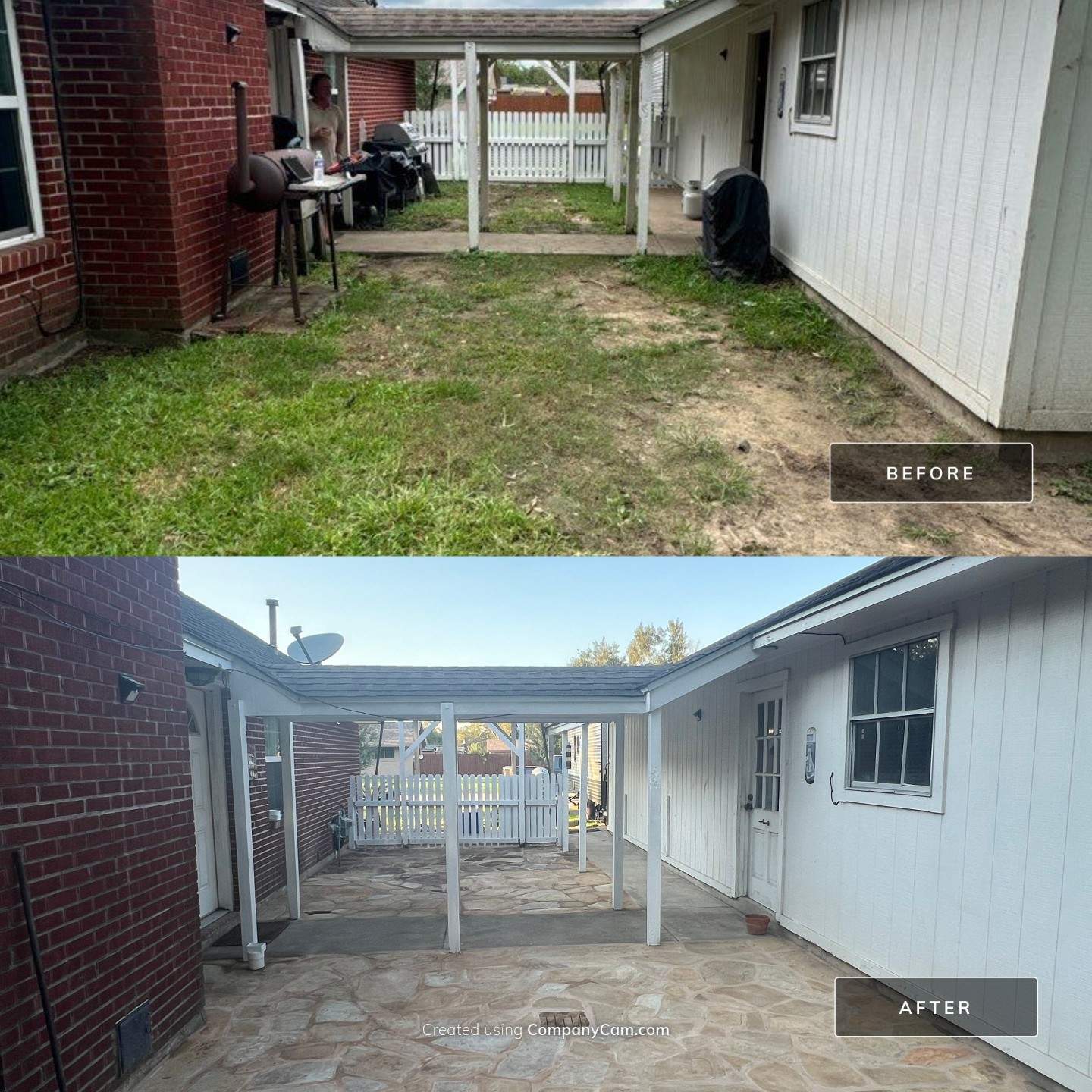 🌿 Rodney – Full Gutters, Drainage System, Flagstone Patio & Pergola  Alejandro and the Texas Urban Elements Team recently completed a multi-solution project for Rodney’s home, blending function with design.  ✅ Seamless Gutters We installed a complete 6” seamless gutter system around the home to properly redirect rainwater away from the foundation, protecting siding, paint, and landscaping while boosting curb appeal.  ✅ Drainage System A new PVC storm drainage system was integrated into the gutters and extended to carry roof runoff away from the house. This ensures water won’t pool near the foundation or the new patio area.  ✅ Flagstone Patio Ground We prepped, leveled, and installed a custom flagstone patio for Rodney—delivering both beauty and durability, creating a natural, timeless look that ties perfectly into the yard.  ✅ Pergola Addition To conclude, our framing team constructed a small pergola extension, providing Rodney’s patio with a shaded retreat for family and friends to enjoy.  ✨ Result: A fully protected and enhanced outdoor living space where drainage, stonework, and structure all work together for long-lasting performance and comfort.  📢 At Texas Urban Elements, we specialize in building solutions that protect homes while creating beautiful outdoor environments. by Texas Urban Elements