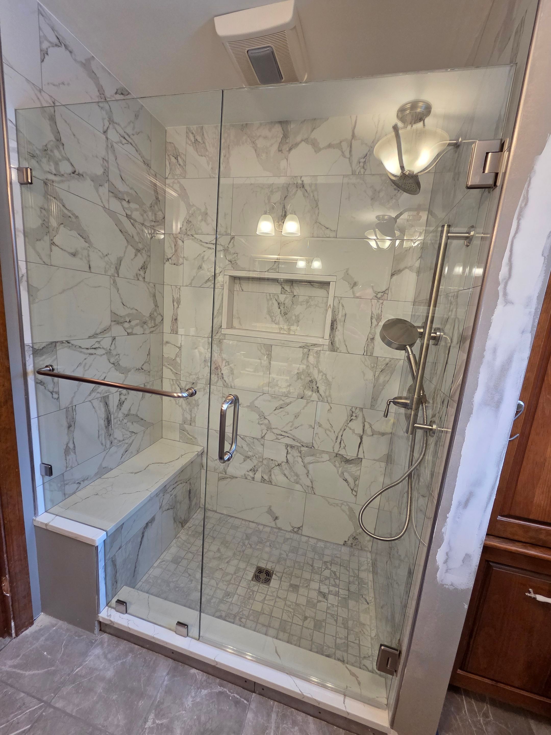 Bathroom Remodel using Tempered Shower Glass by Cheshire Glass Company