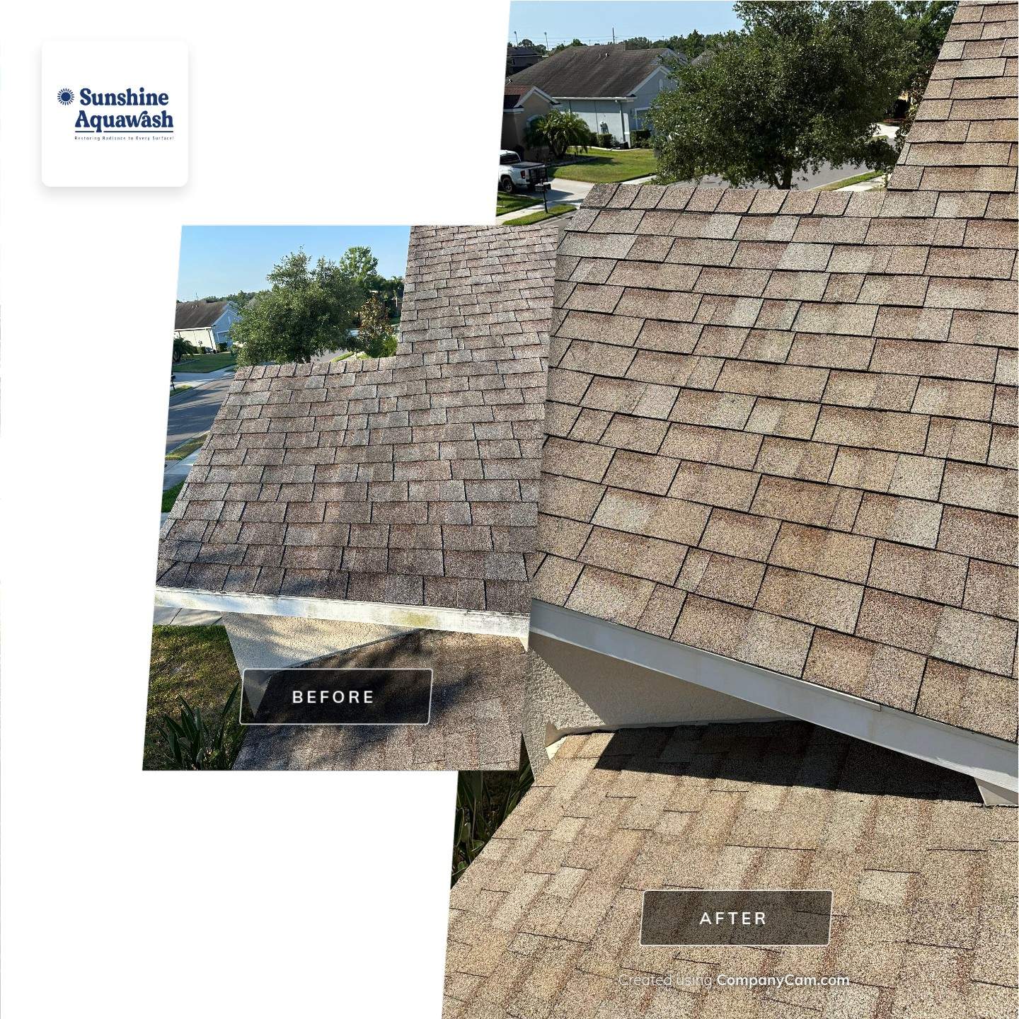 Asphalt Shingle Roof Soft Wash Cleaning & Concrete Pressure Washing in CopperStone Community, Parrish, FL by Sunshine AquaWash