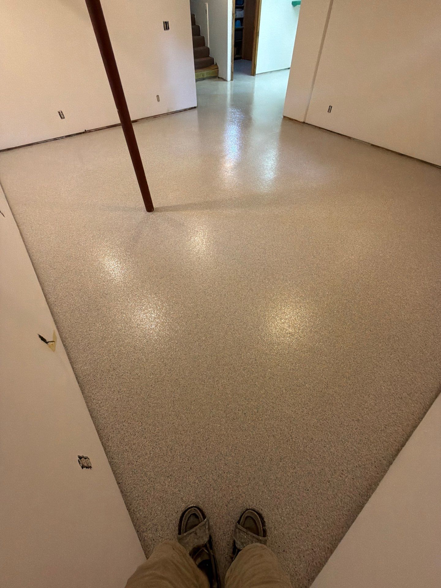 Basement Epoxy Flake Floor Installation and Surface Repair in Montague by Gordon Painting
