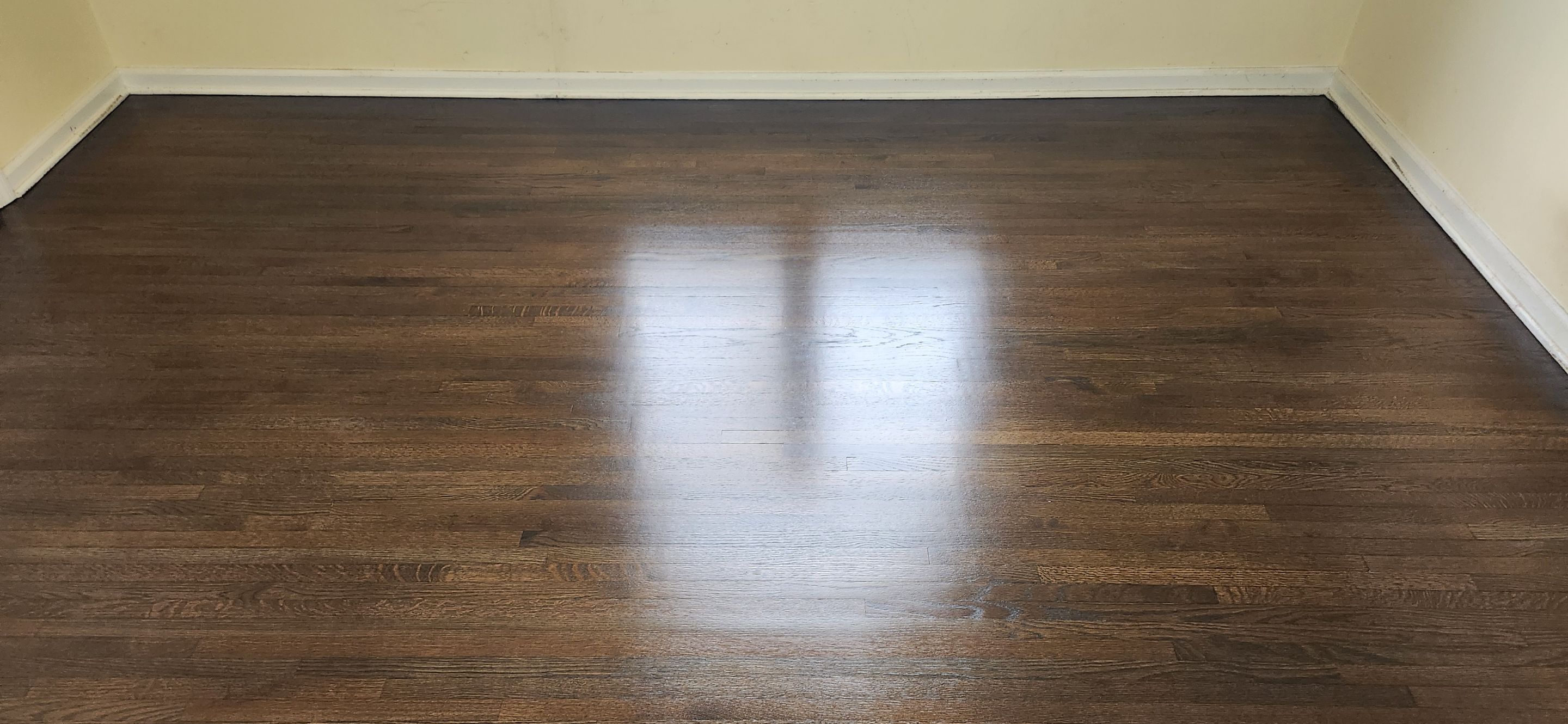 Red Oak refinished with DuraSeal Jacobean Stain and Bona Semi Gloss by Footprints Floors Morristown
