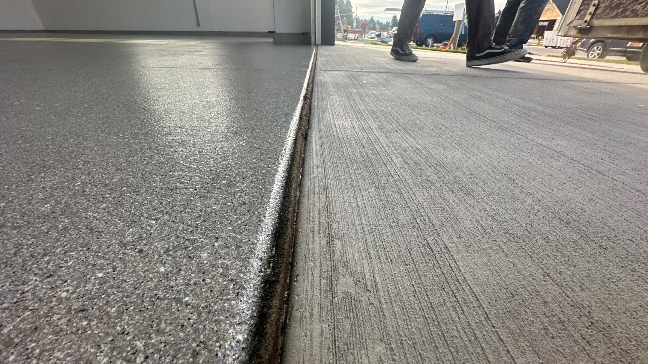 Garage Transformation using Travertine by Croc Coatings, LLC