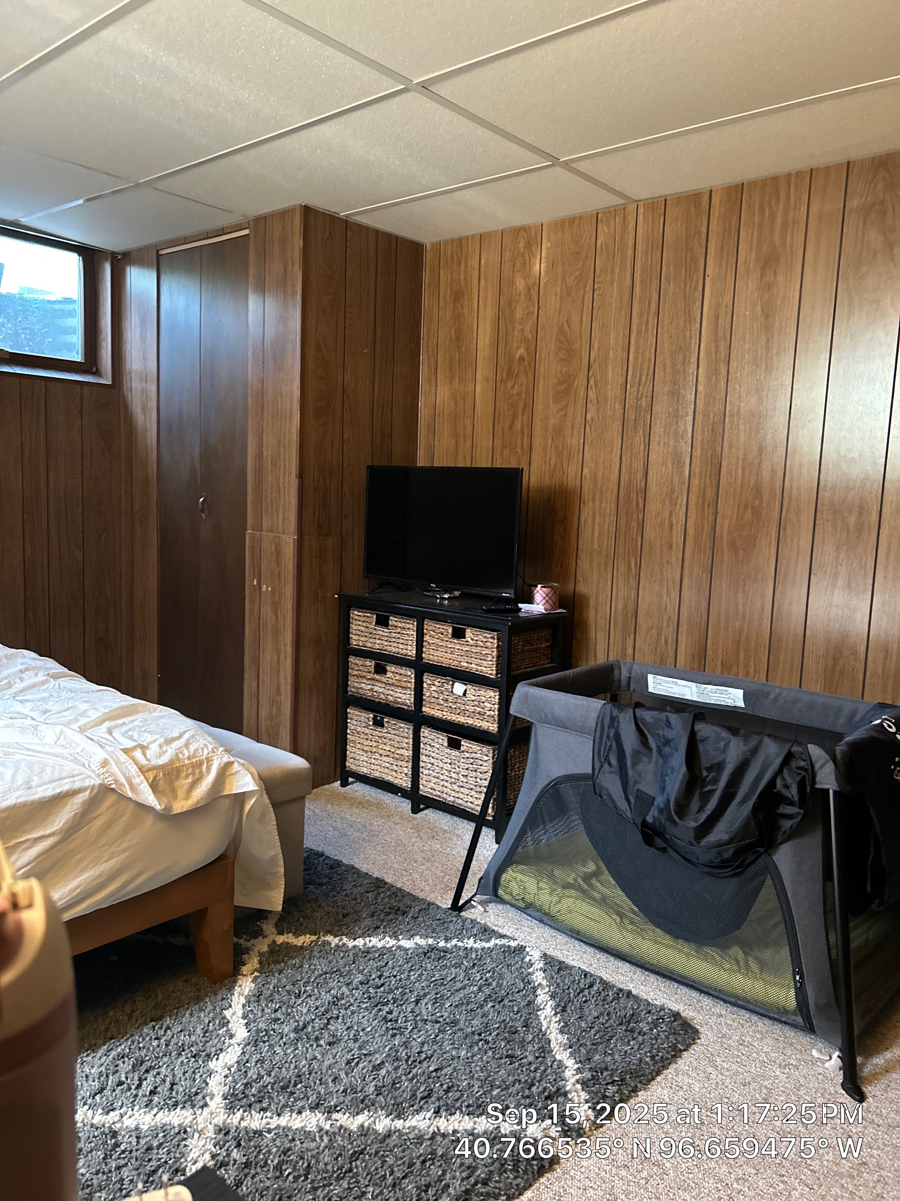 Basement Bedroom Interior Assessment and Ceiling Repair in Lincoln by CompanyCam Sales Demo