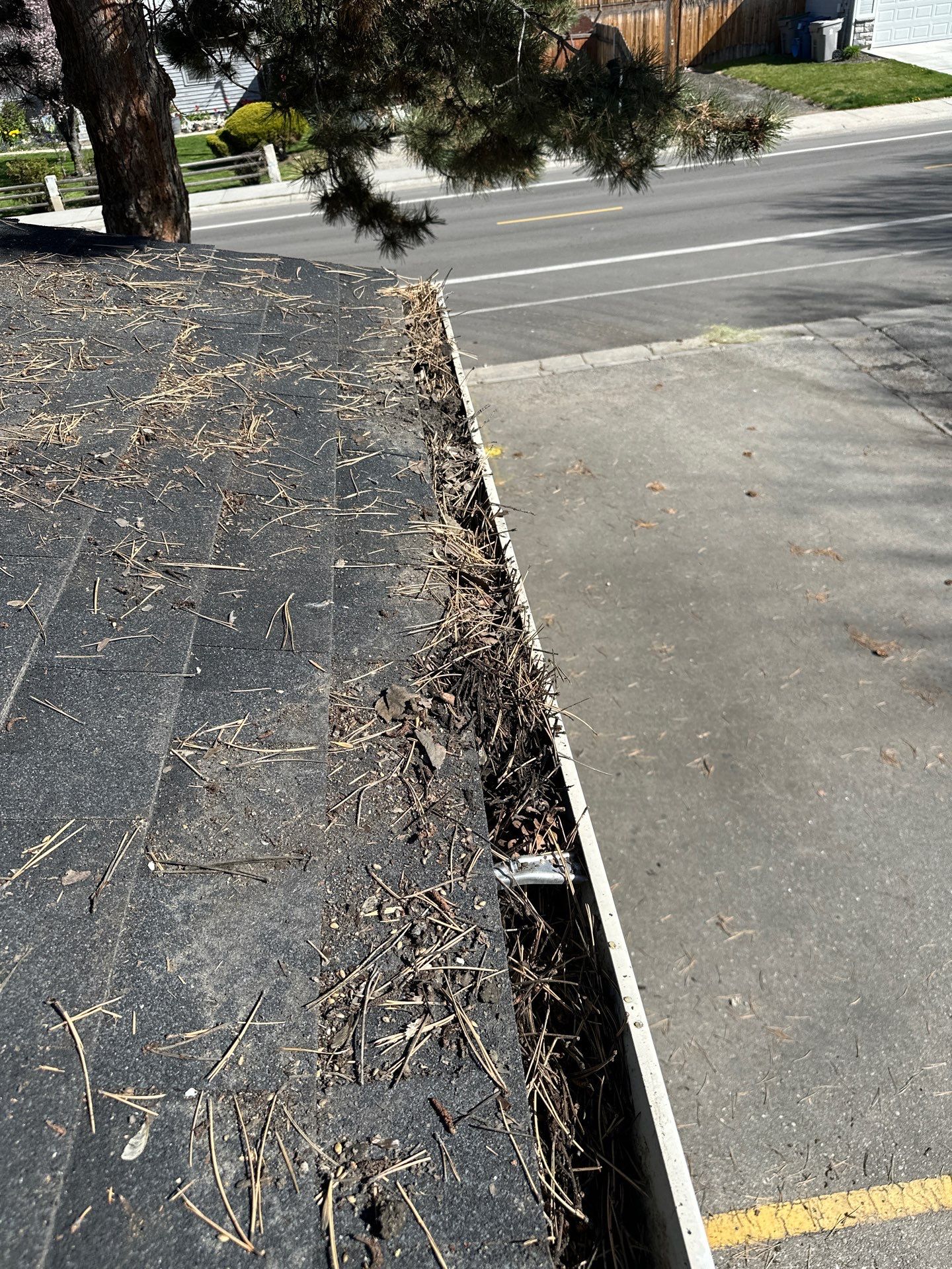 Commercial gutter cleaning Boise before photo with filled gutters