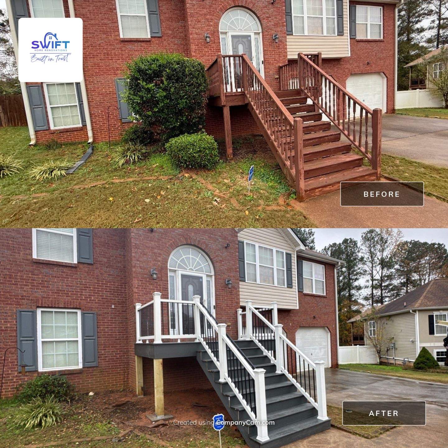 Modern Front Entry Deck and Staircase Renovation in Douglasville by Swift Home Renovations