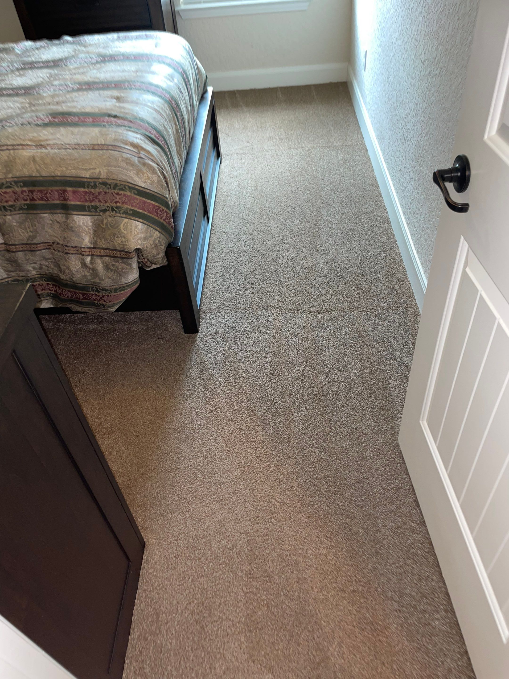 carpet cleaning service being performed on residential bedroom flooring