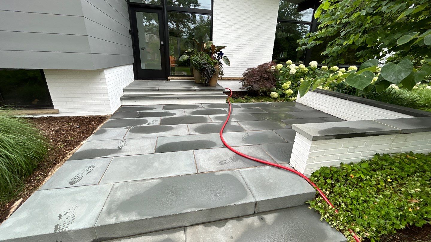 bluestone using Algaecide, soft wash soap by Northern Power Washing LLC.