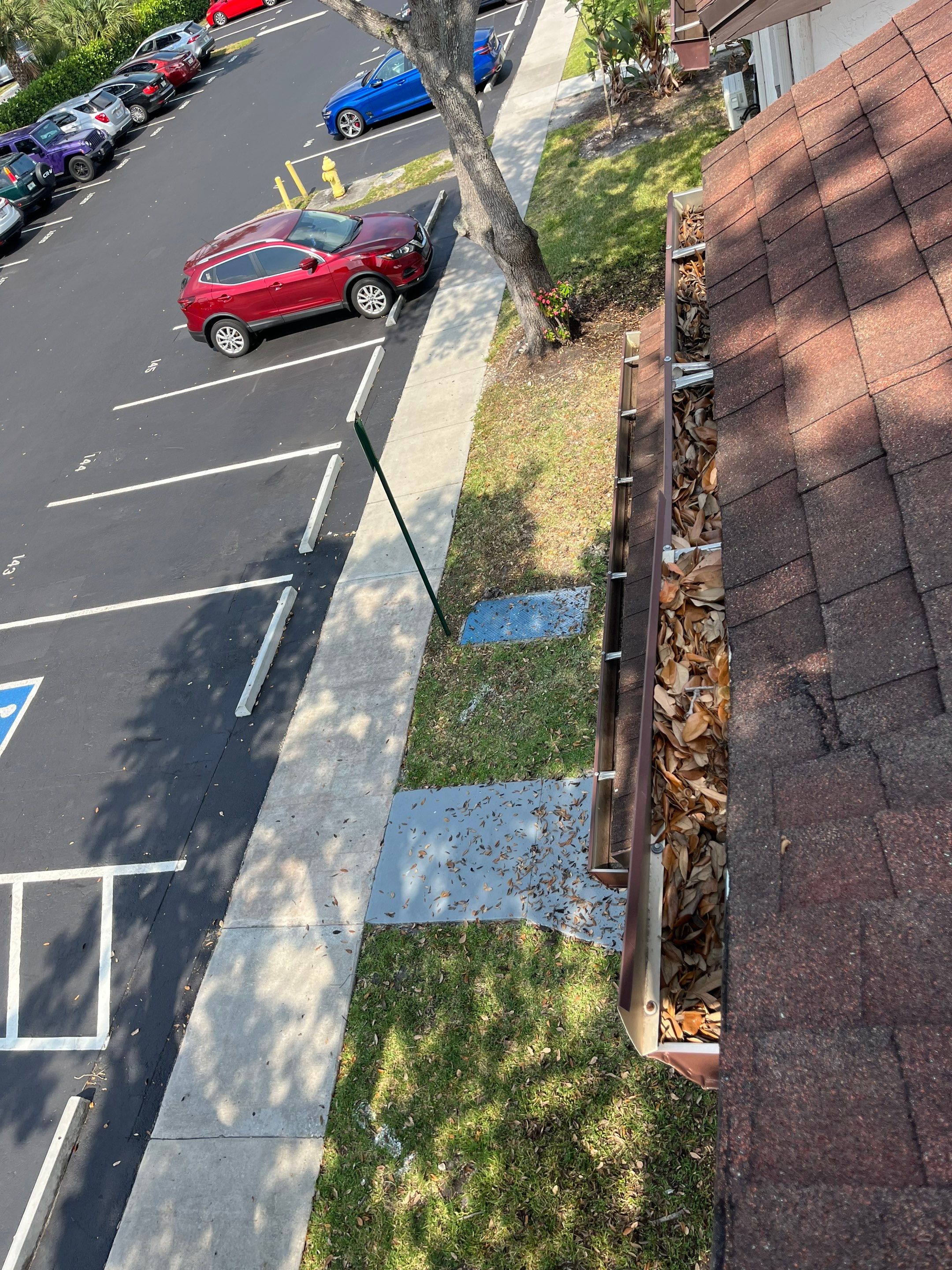 Commercial gutter cleaning Miami & Fort Lauderdale before photo with filled gutters