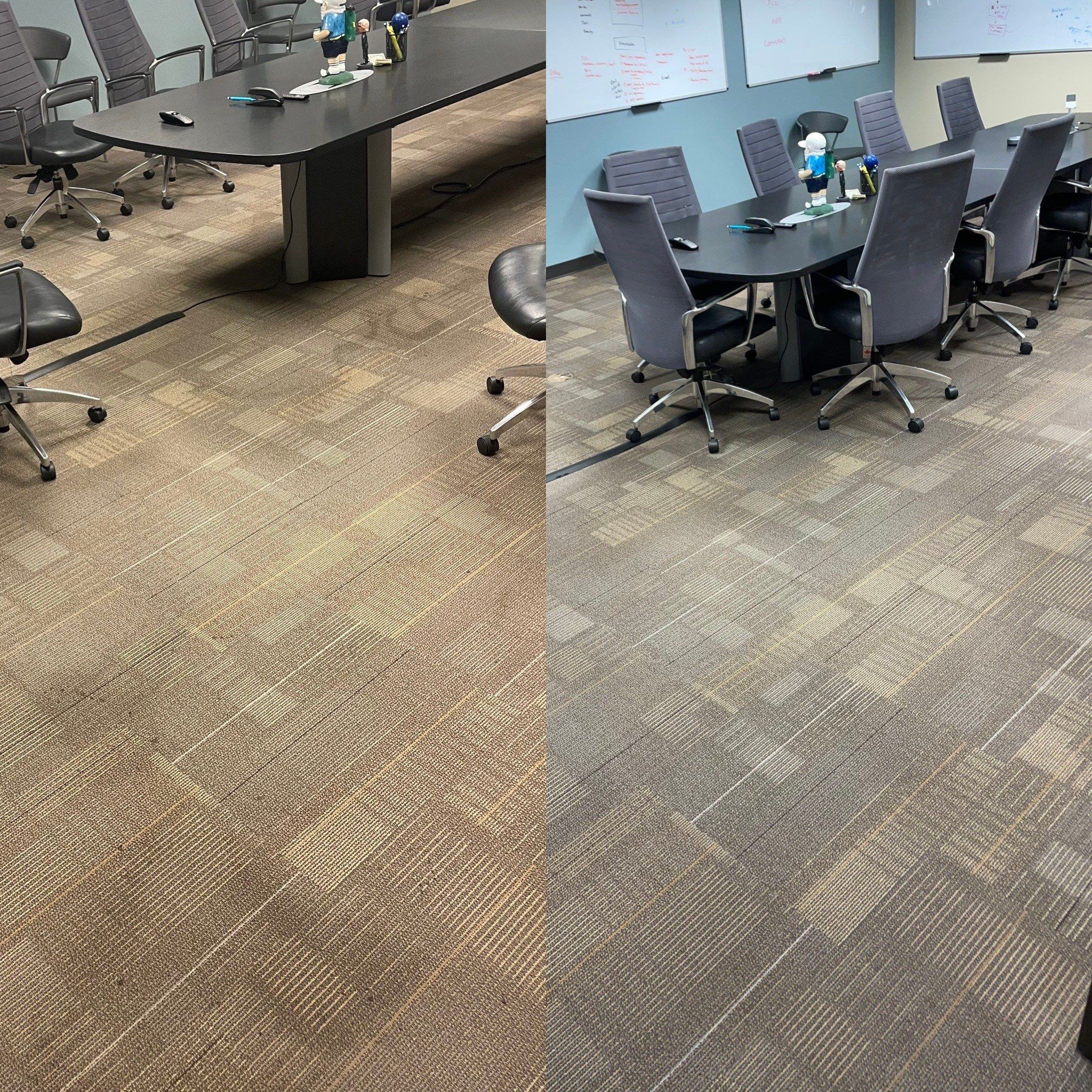 office carpet cleaning resulting in a visibly cleaner appearance in a conference room setting