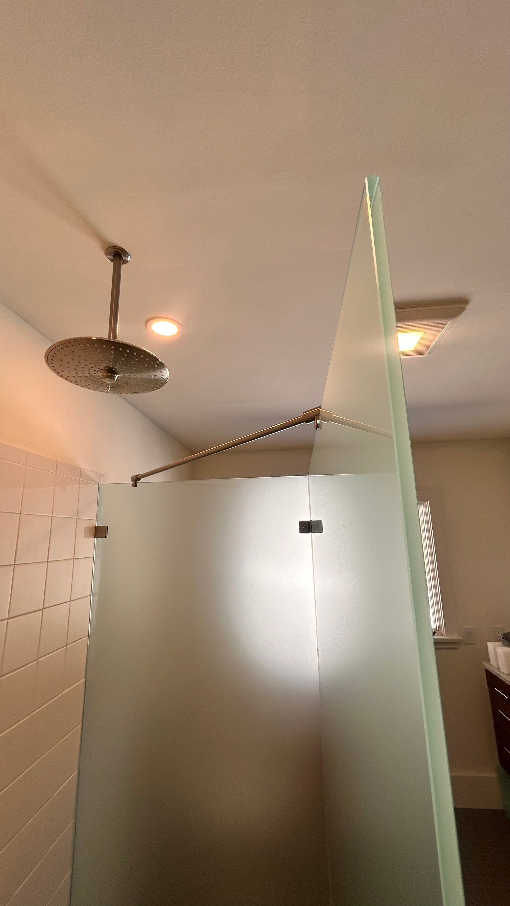 Shower using Acid Etched (Frosted) Tempered Shower Glass by Cheshire Glass Company
