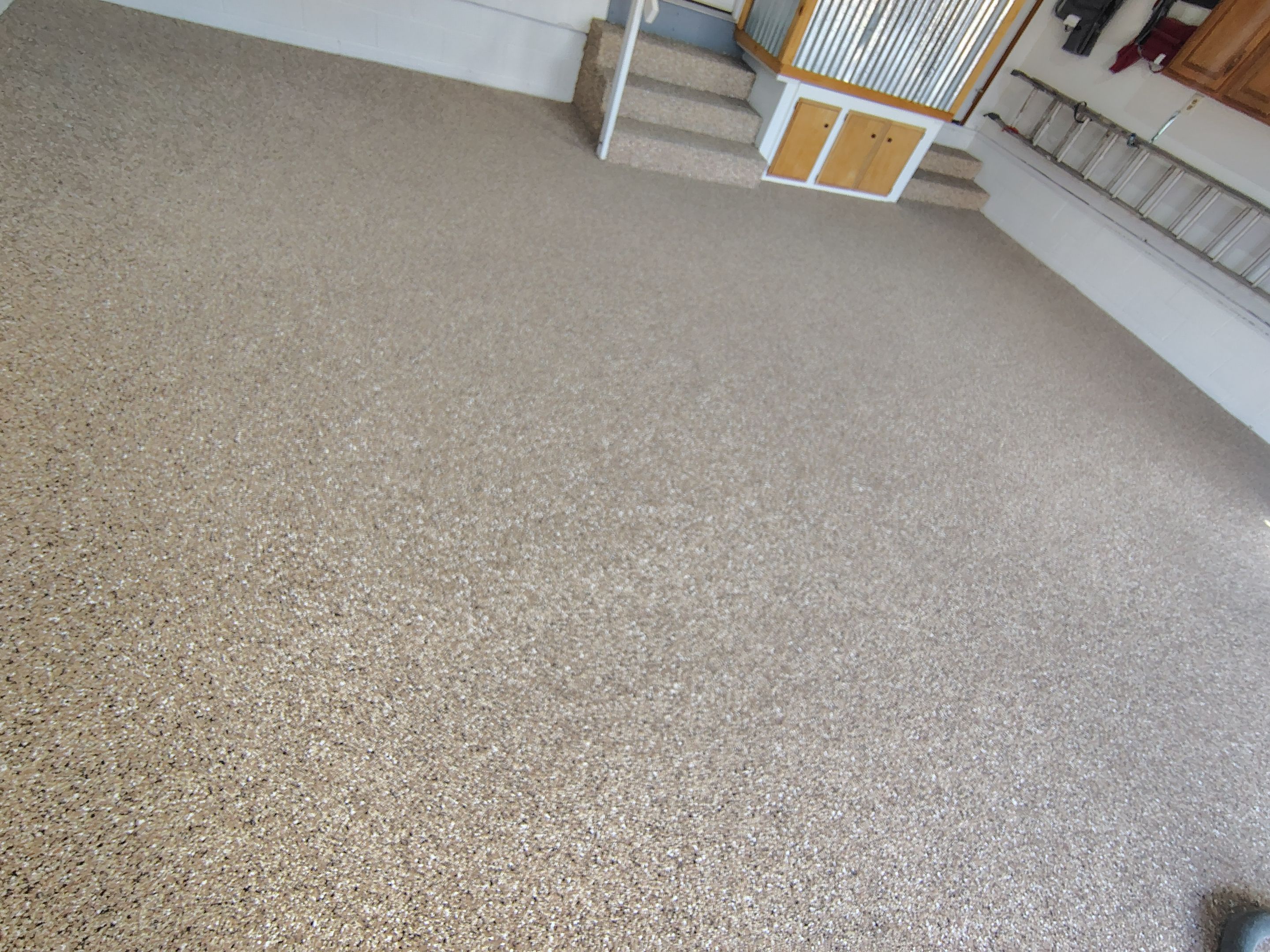 Multi-Colored Flake Epoxy Garage Floor Coating and Crack Repair by Select Painting, Coatings & Garage Cabinets