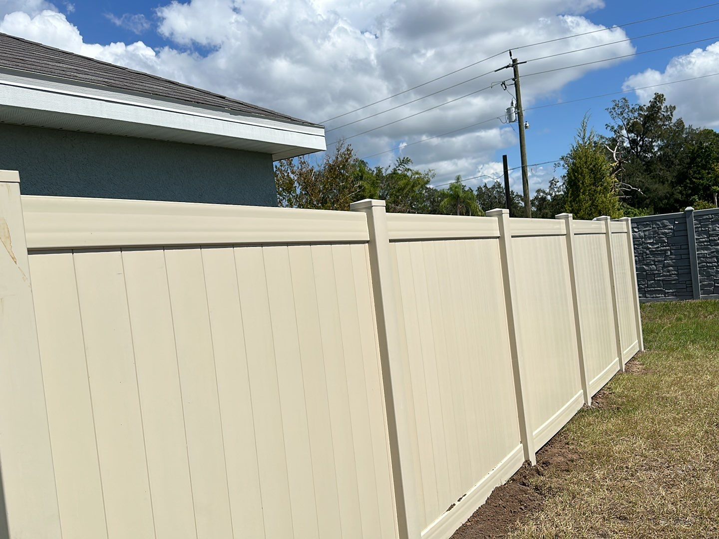 Vinyl Fence Installation using Tan Vinyl Privacy Fence by Asap fence and gates, LLC
