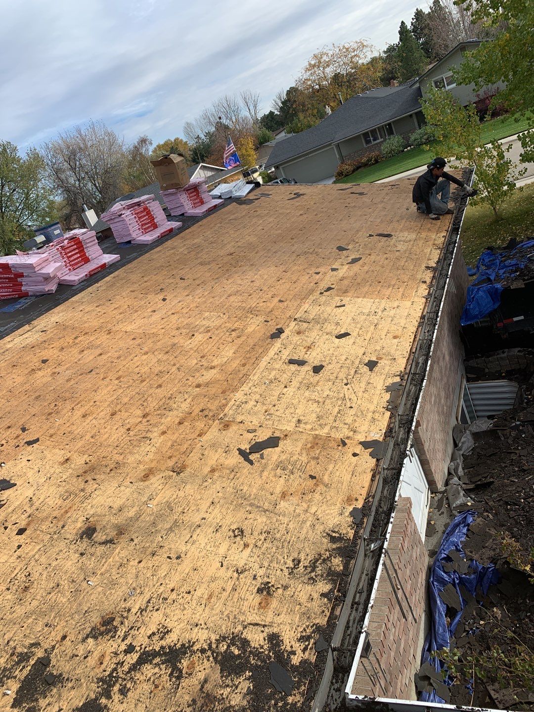 Boise single level low pitched roofing installation using Owens Corning in Teak by ID Roofing LLC