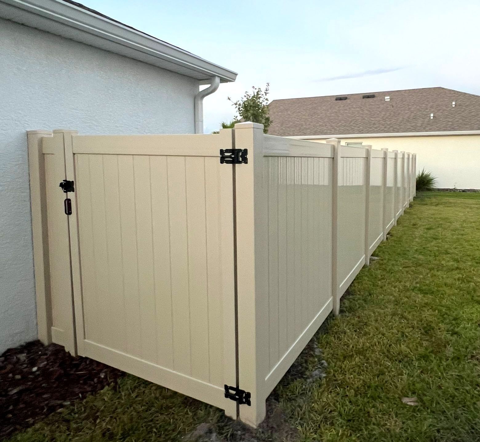 Vinyl Fence Installation using Tan Vinyl Privacy Fence by Asap fence and gates, LLC
