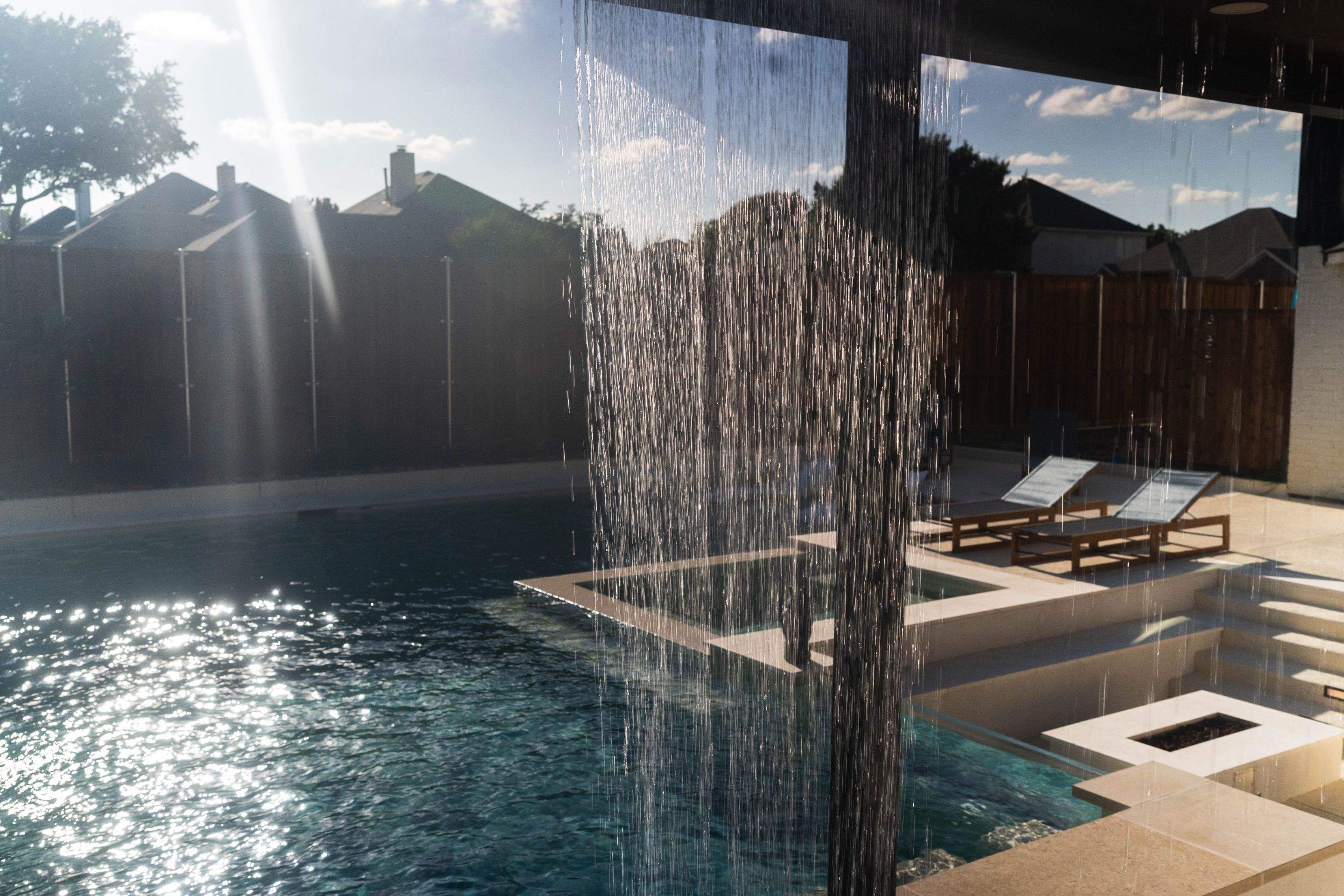 Modern Geometric Pool with Cabana and Fire Feature by Pinnacle Pools and Spas - DFW