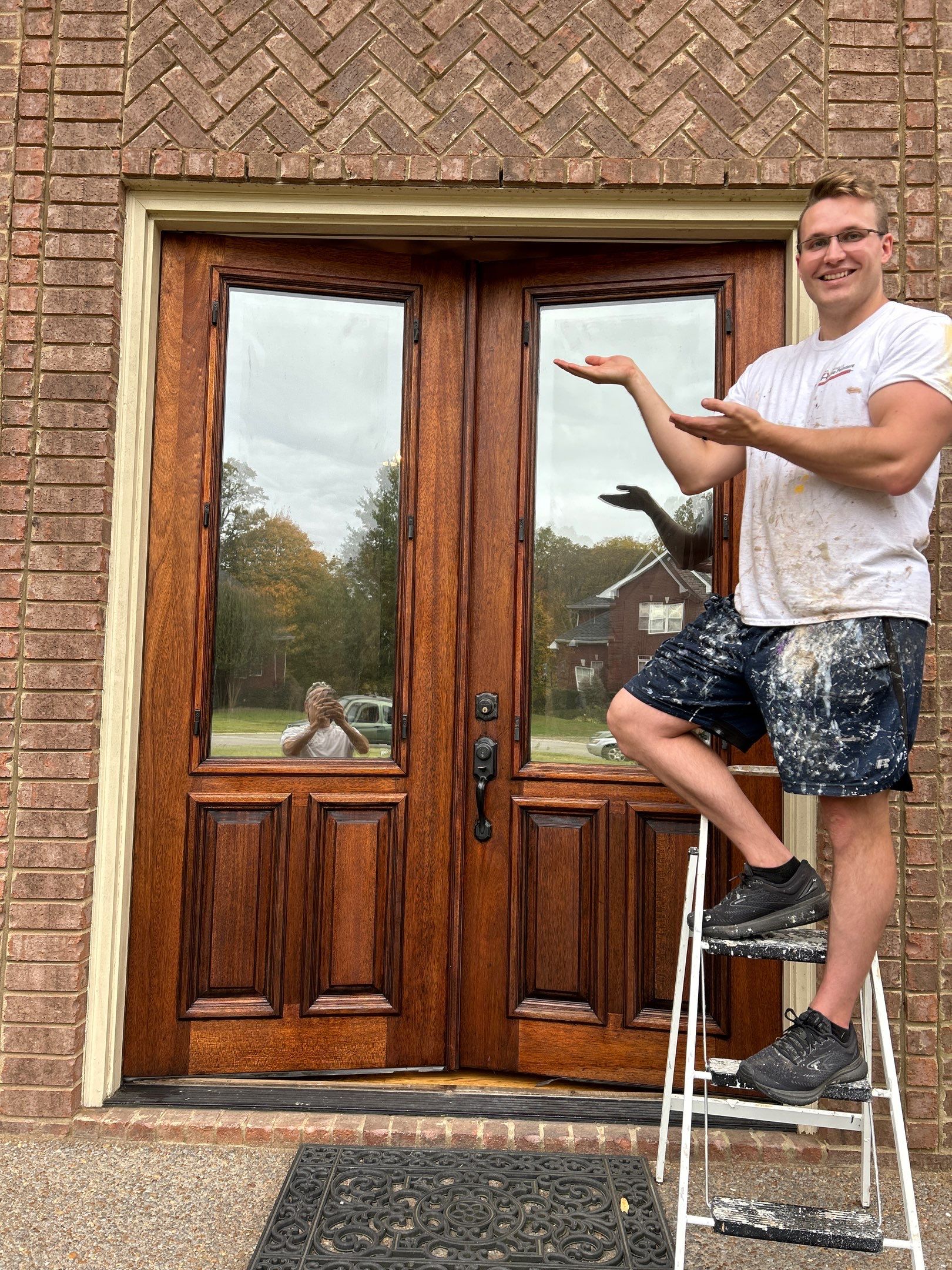 Front door refinishing  using Stain an Seal experts stain  by Nashville House Painters 
