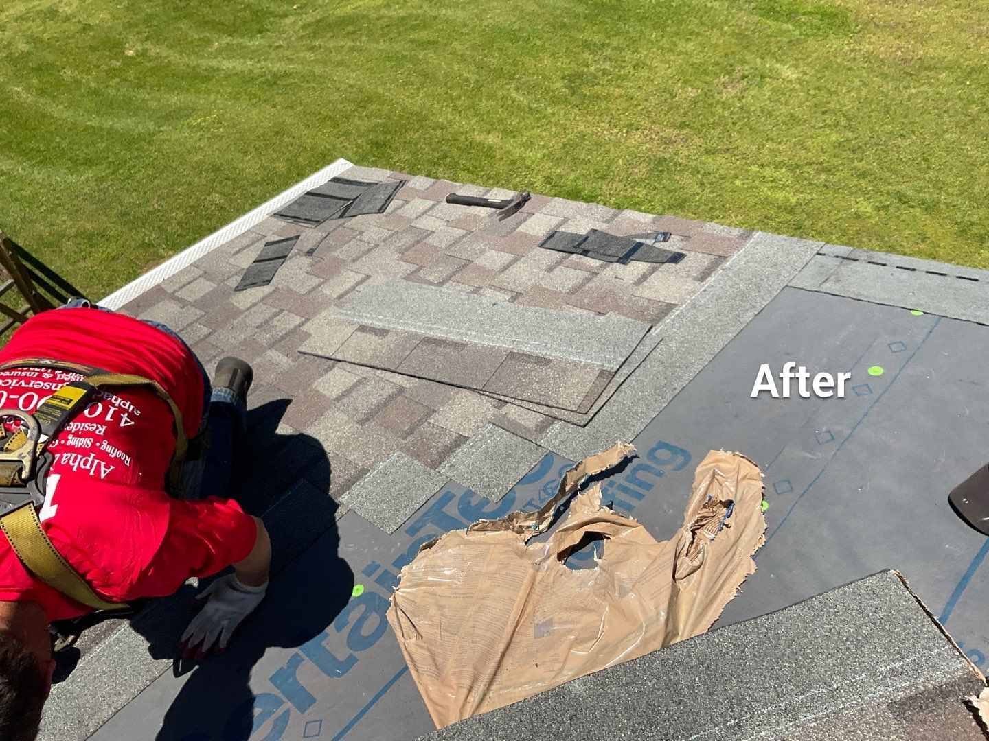 Residential Roofing Installation using Landmark Shingles Color Weatherwood by Alpha Design Services