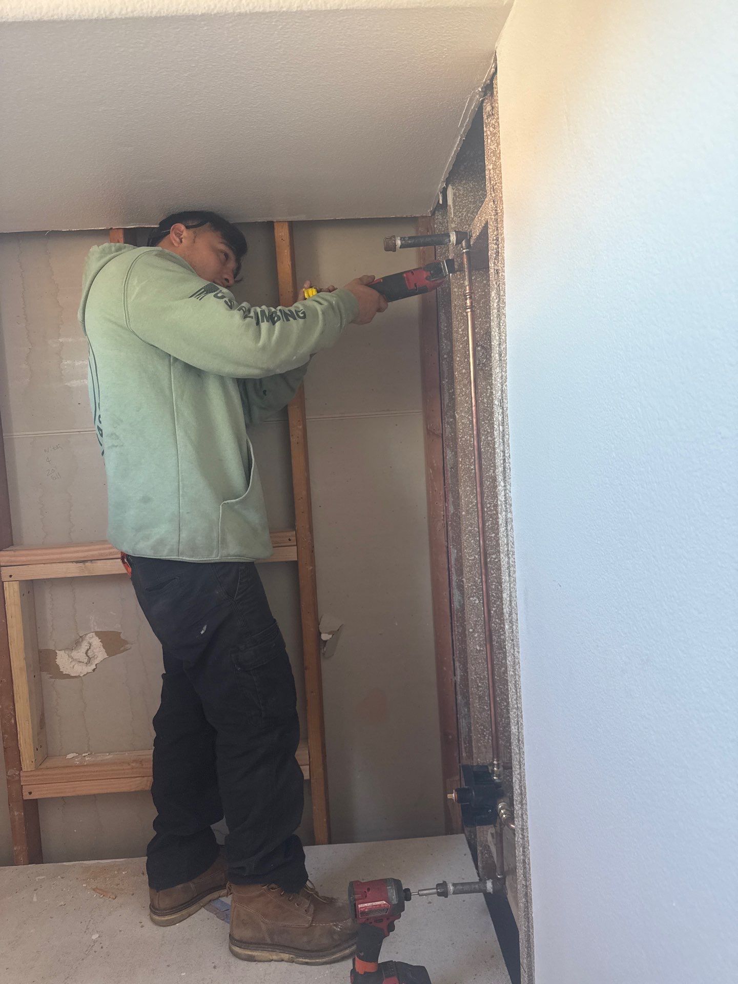 Installing Water Pipe for Shower by Us Plumbing