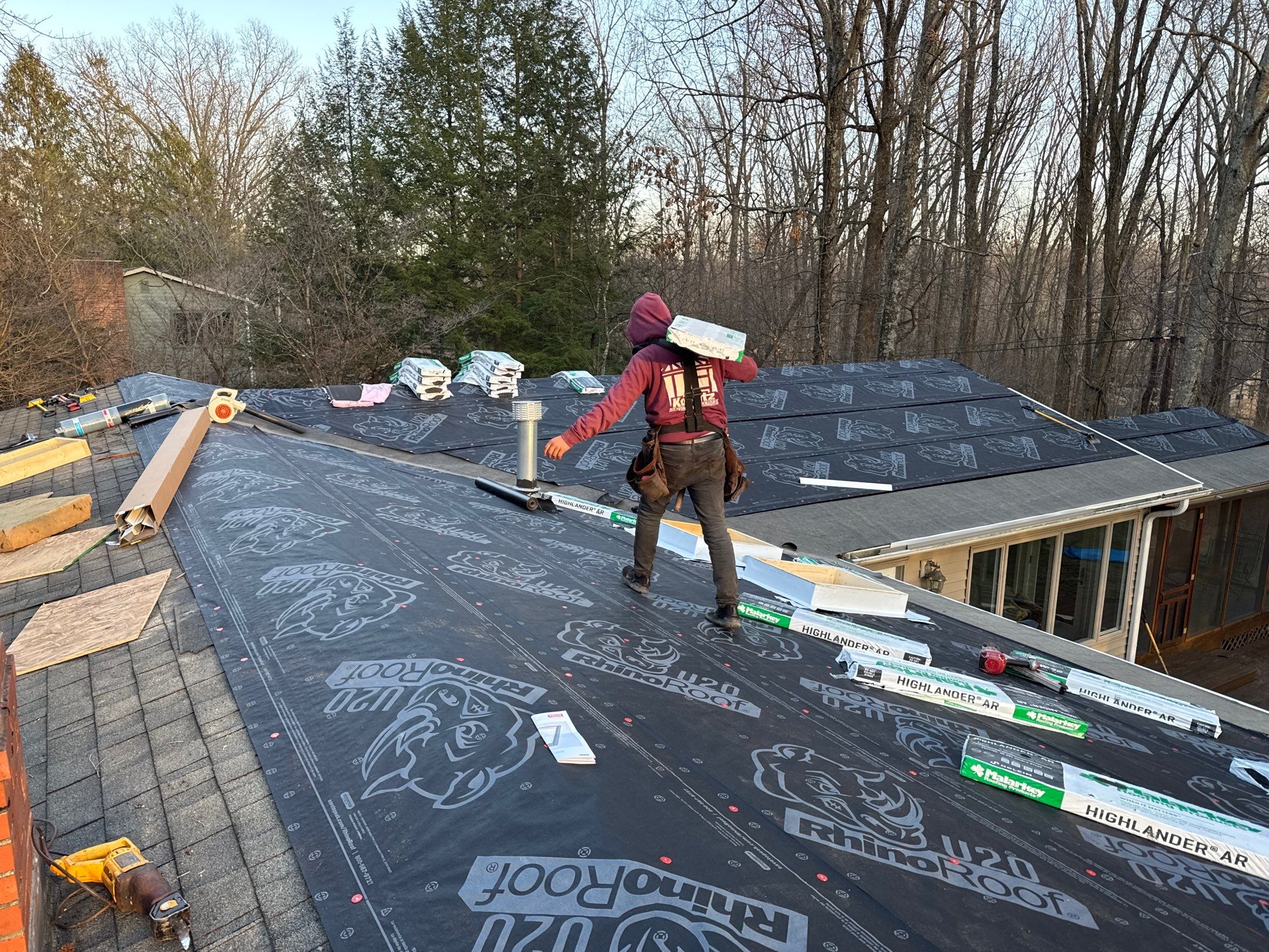 Residential Roofing Installation using Malarkey Vista AR Shingles (Black Oak) by Koontz Construction
