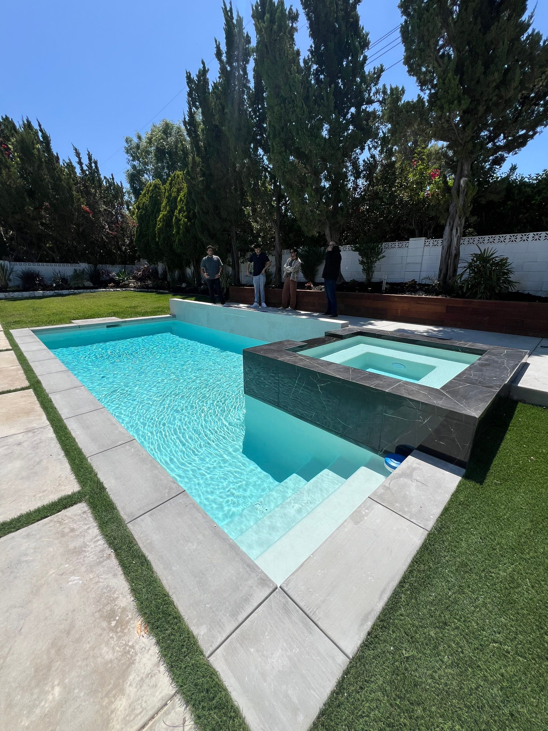 Pool With Raised Spa, Water/Fire Feature by Lax Home Inc 