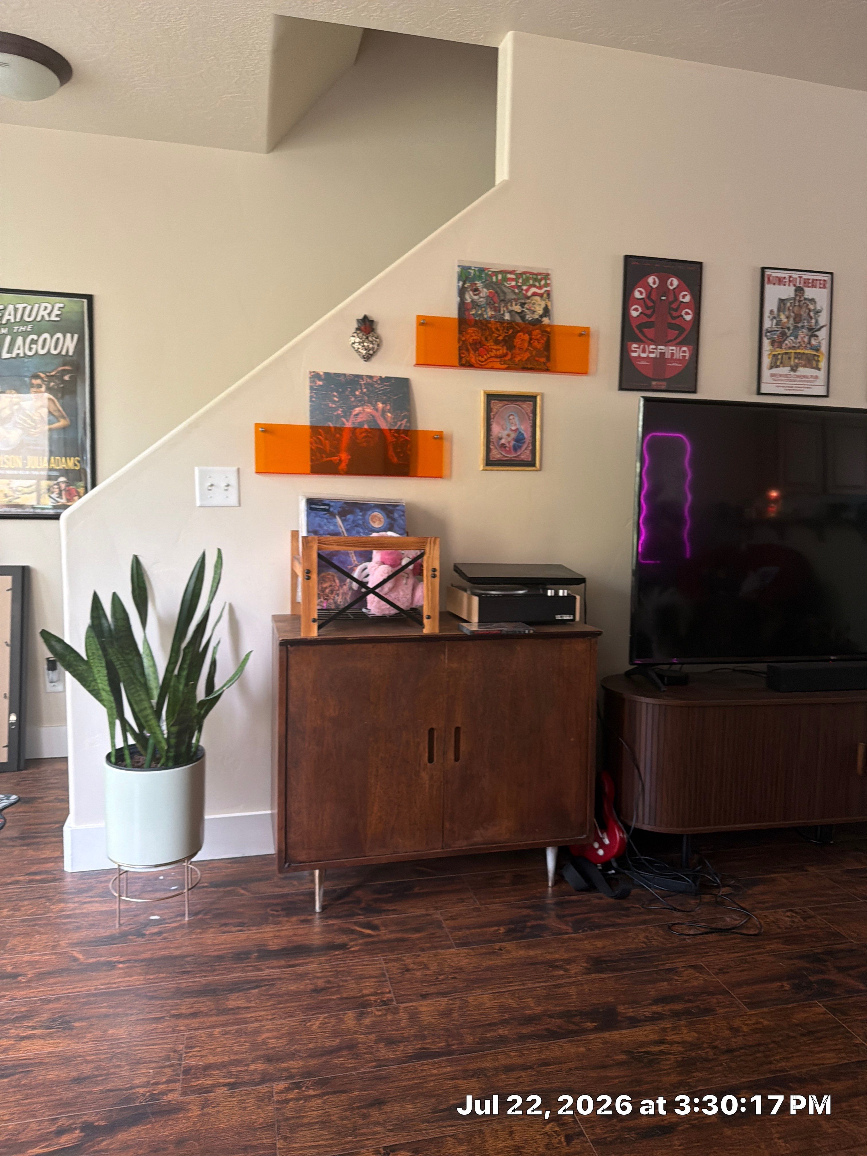 Custom Media Console and Floating Shelf Installation in South Salt Lake by CompanyCam Sales Demo