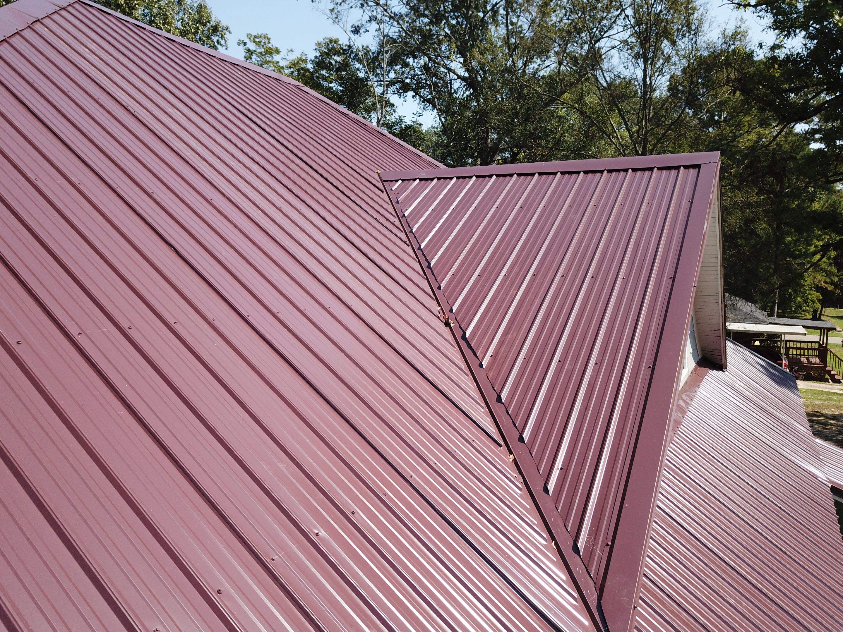 Residential Metal Roof Replacement using Reed's Metals: Colored Residental Panel (Burgundy) by Hostetler Roofing