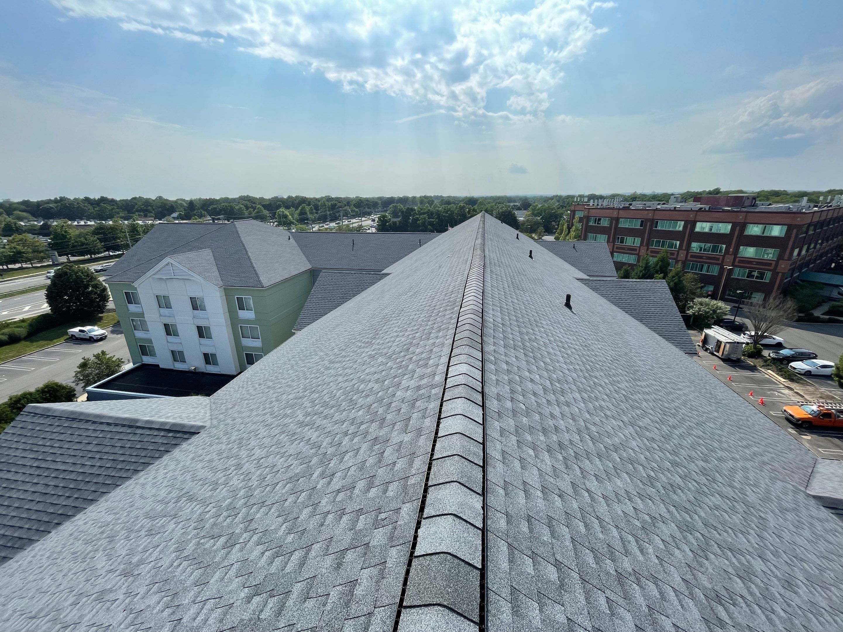 Commercial Roofing Installation using GAF Timberline / New Gutters and Downspouts by All Site Roofing
