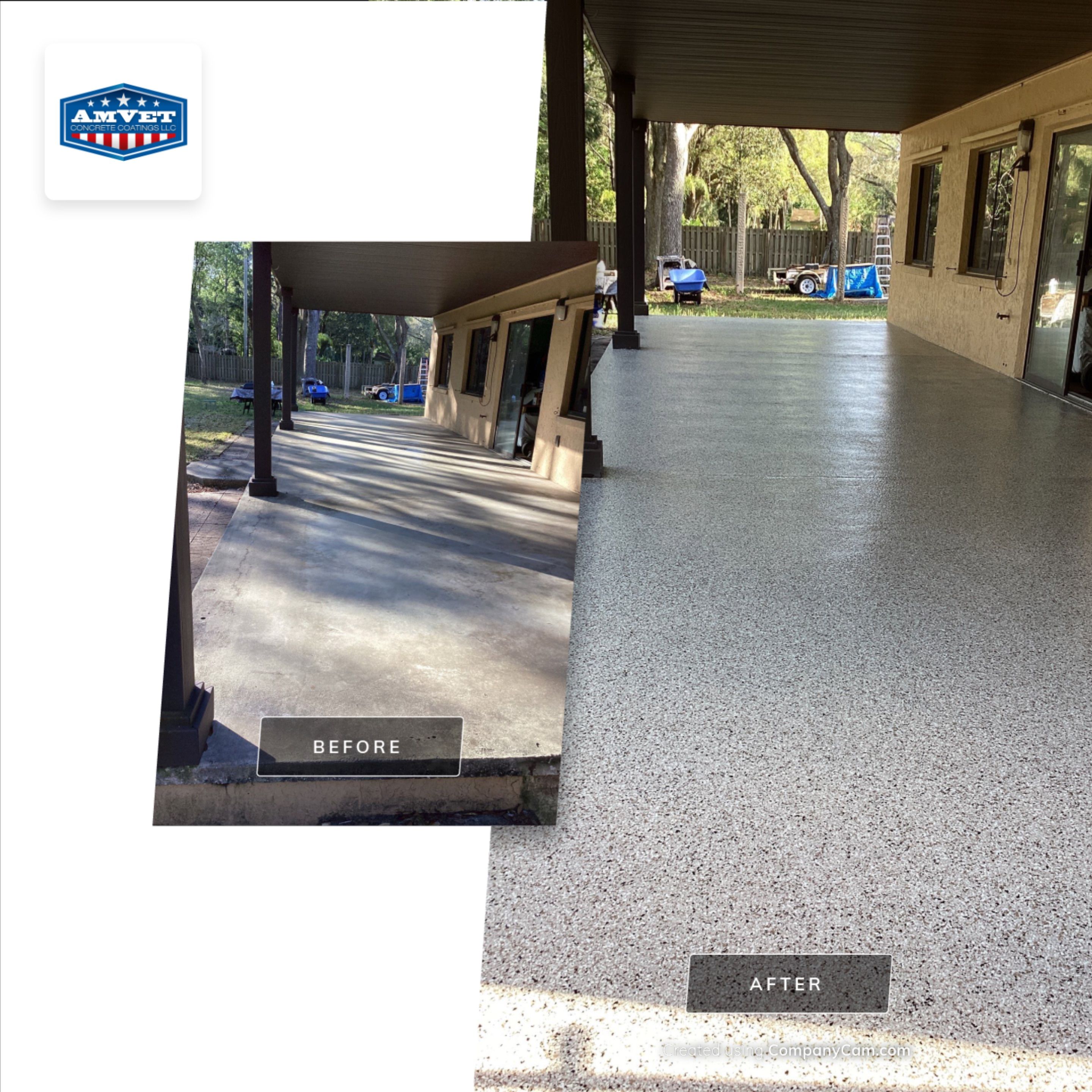 Patio using Pebble Beach by Amvet concrete coatings llc