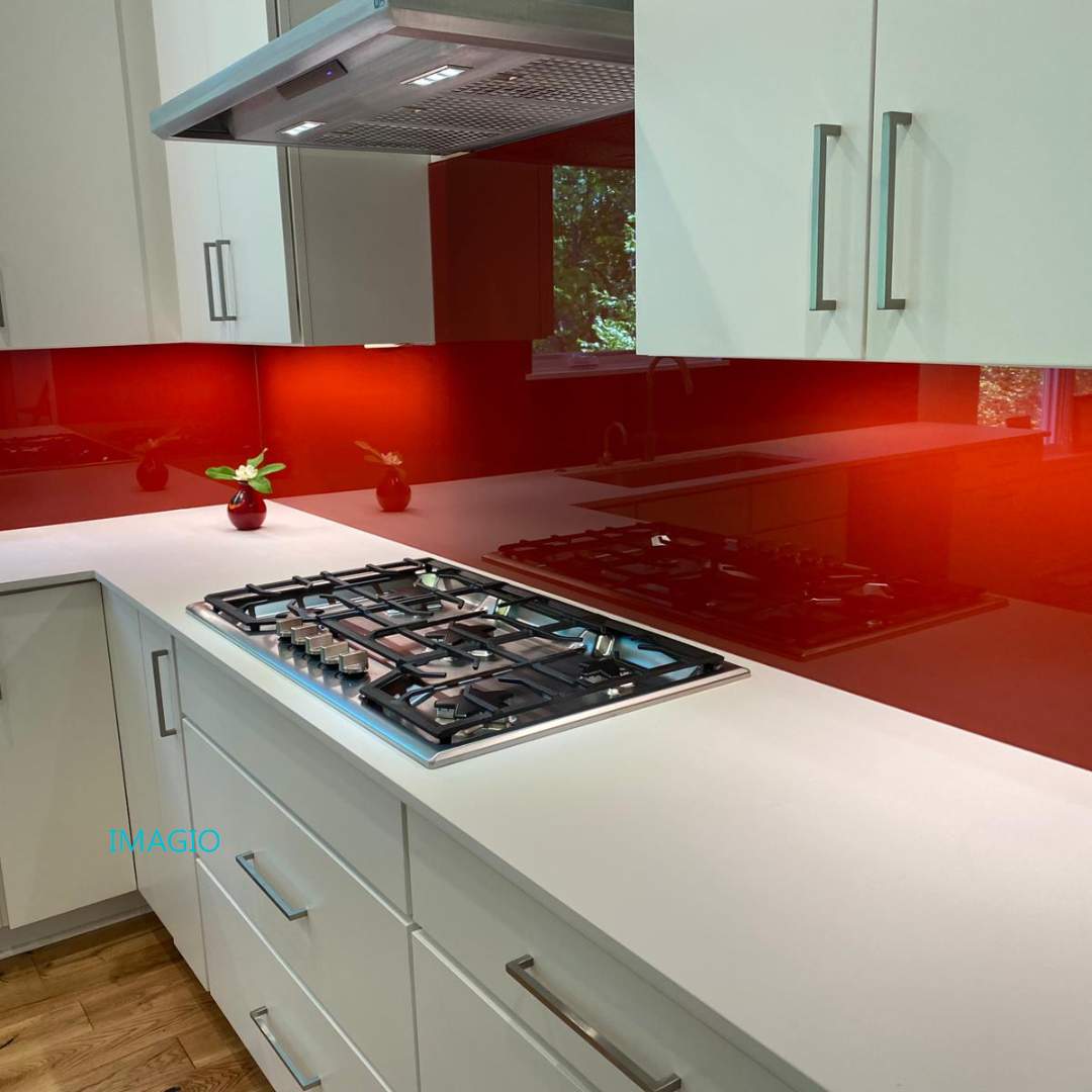 Bolero Red Solid Glass Kitchen Backsplash by IMAGIO